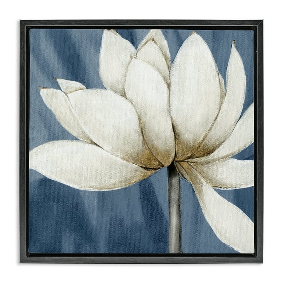 Stupell Industries White Lotus Petals Botanical & Floral Painting Black Floater Framed Art Print Wall Art, 25 x 25