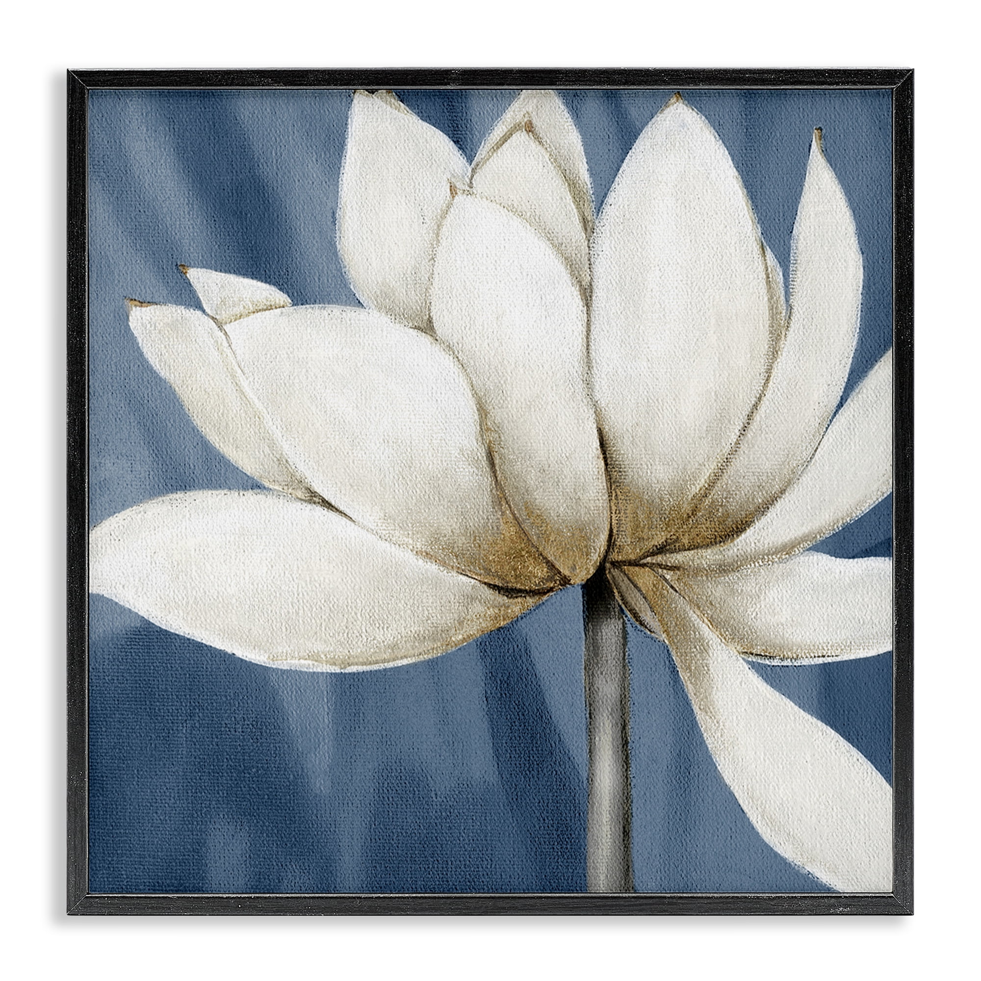 Stupell Industries White Lotus Petals Botanical & Floral Painting Black Framed Art Print Wall Art, 17 x 17