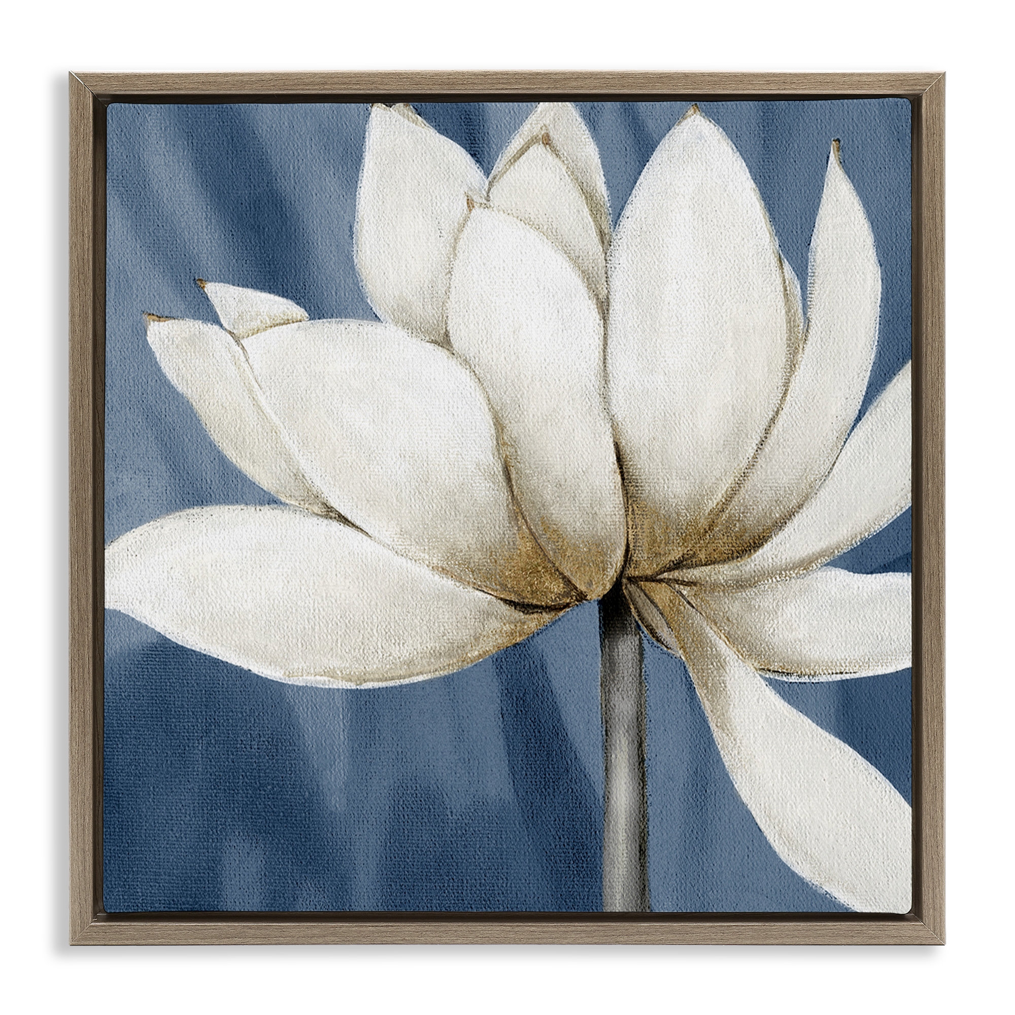 Stupell Industries White Lotus Petals Botanical & Floral Painting Brown Floater Framed Art Print Wall Art, 25 x 25