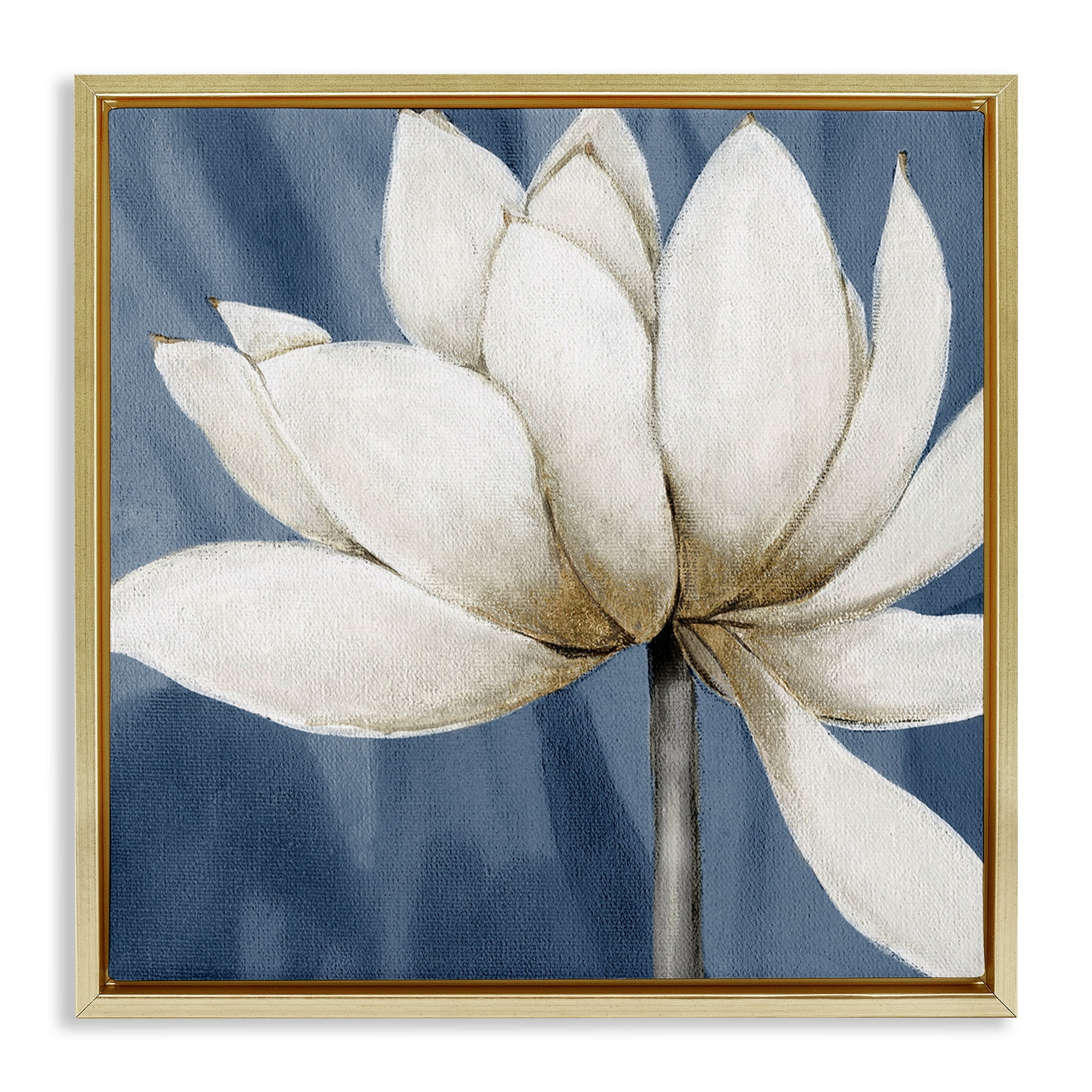 Stupell Industries White Lotus Petals Botanical & Floral Painting Gold Floater Framed Art Print Wall Art, 18 x 18