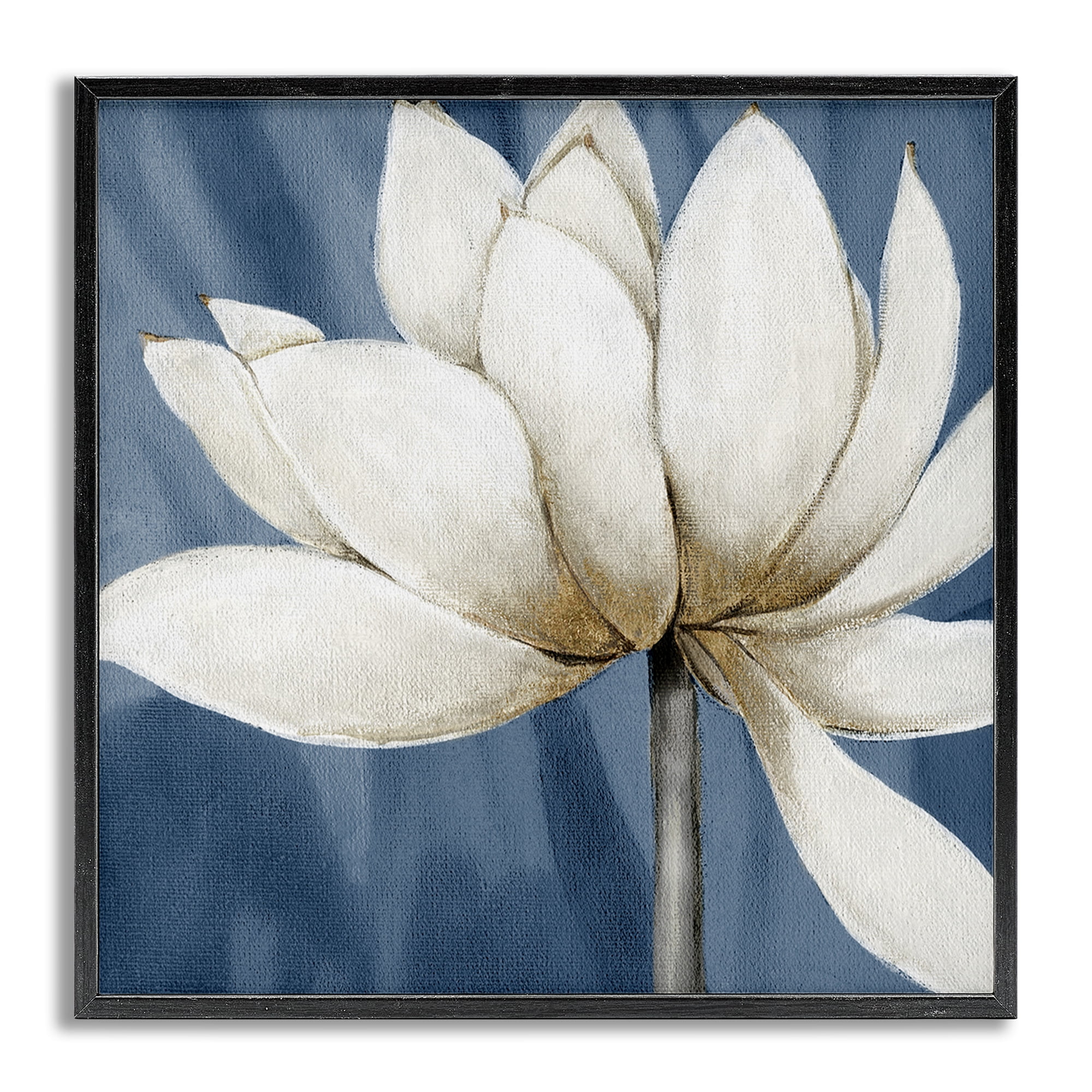 Stupell Industries White Lotus Petals Botanical & Floral Painting Gray Framed Art Print Wall Art, 24 x 24