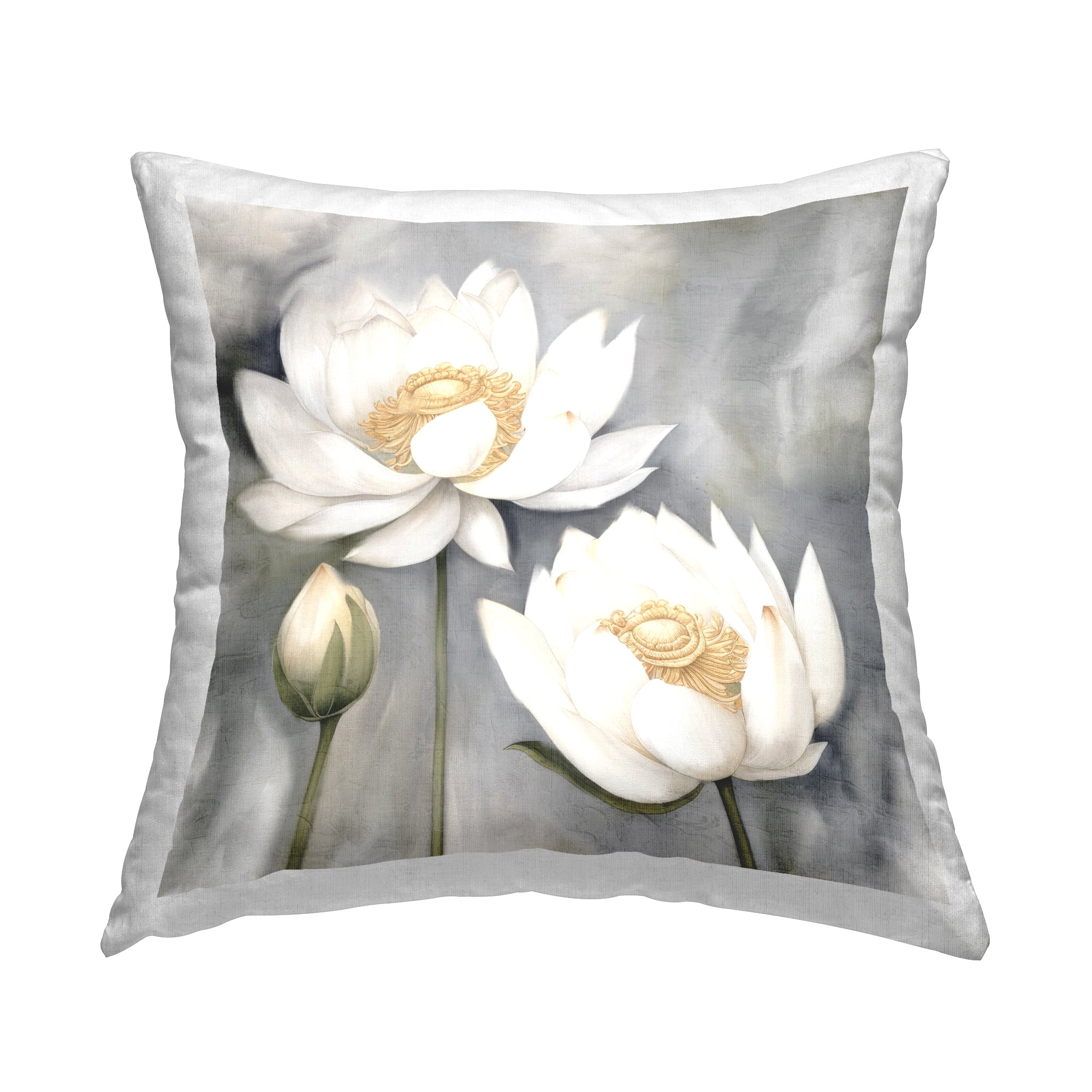 Stupell Industries White Lotuses on Grey Decorative Printed Throw Pillow Design by Kim Allen.