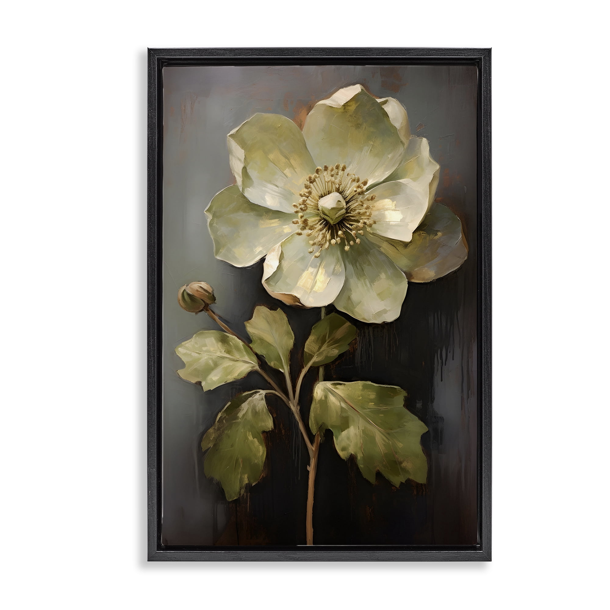 Stupell Industries White Magnolia Floret Botanical & Floral Painting Black Floater Framed Art Print Wall Art, 21 x 31