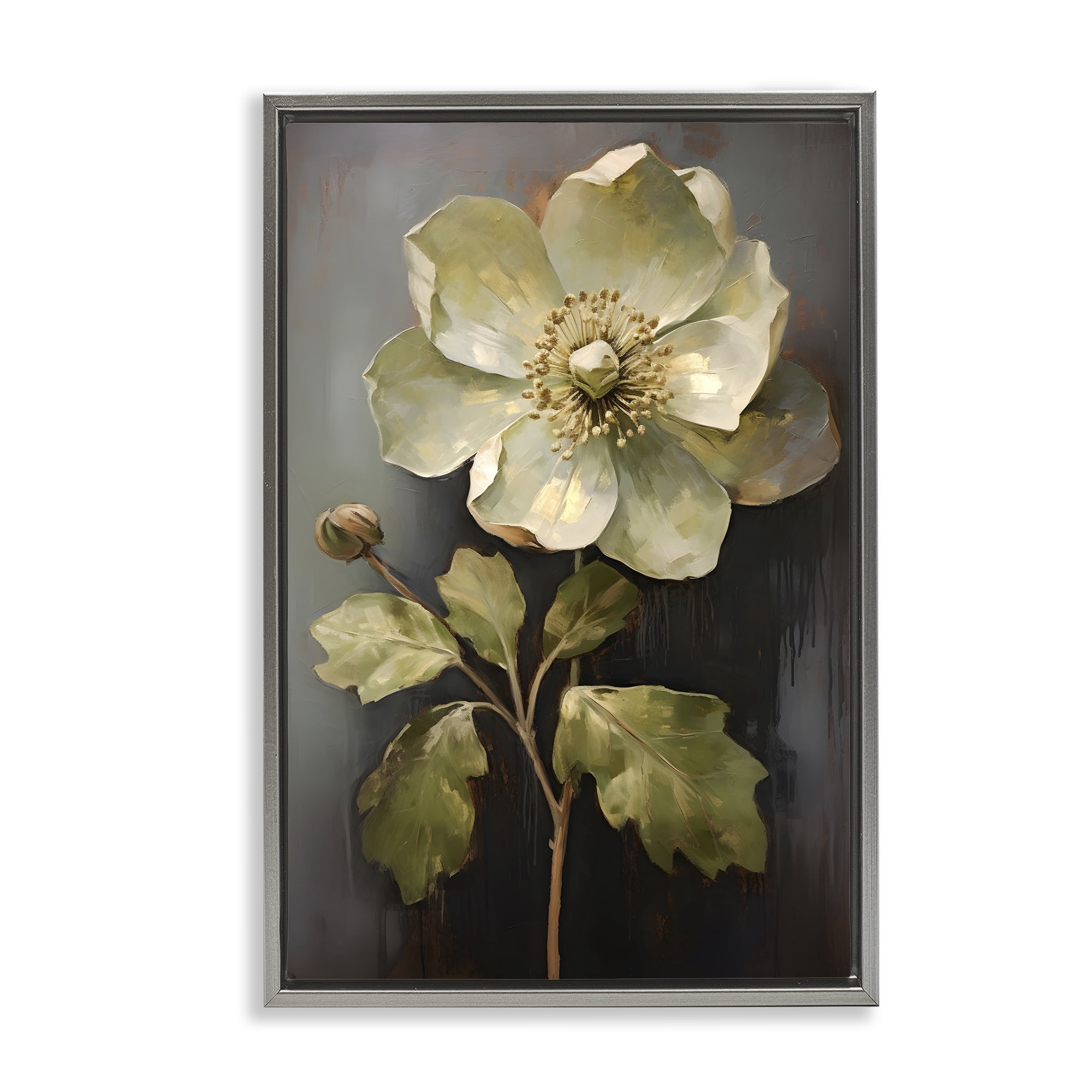 Stupell Industries White Magnolia Floret Botanical & Floral Painting Gray Floater Framed Art Print Wall Art, 21 x 31