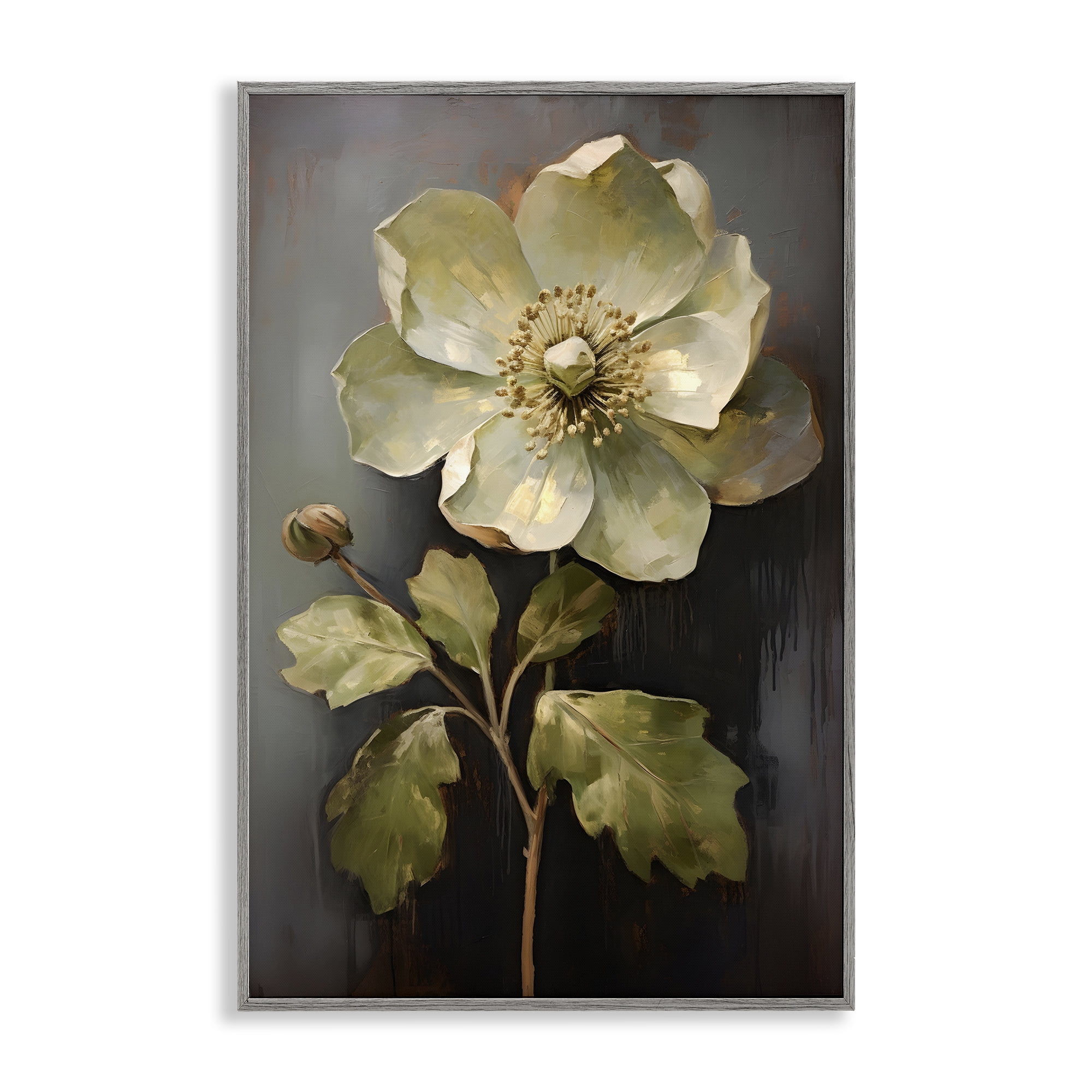 Stupell Industries White Magnolia Floret Botanical & Floral Painting Gray Framed Art Print Wall Art, 20 x 30