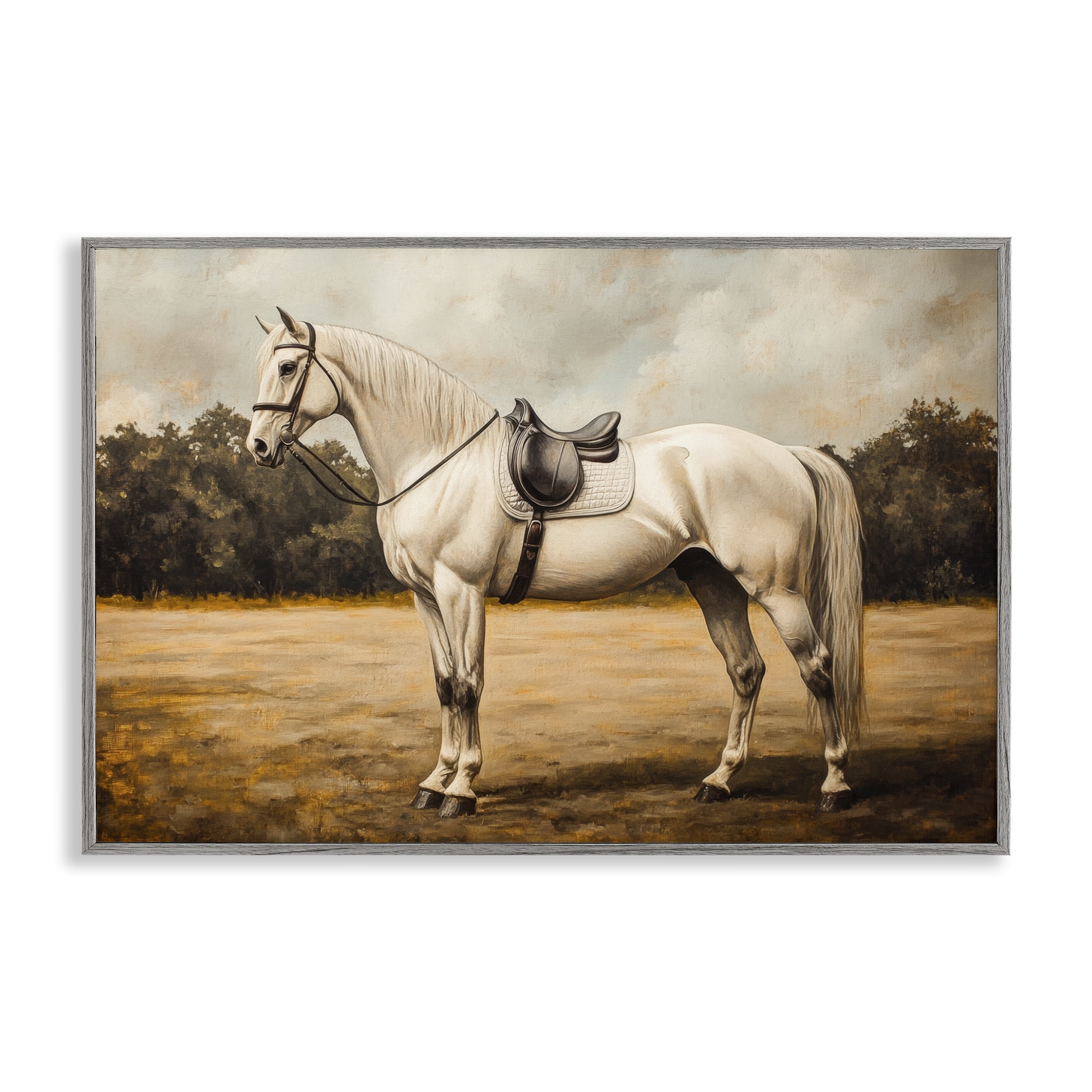 Stupell Industries White Mare with Saddle Gray Framed Giclee Art, design by Petal Prints Design
