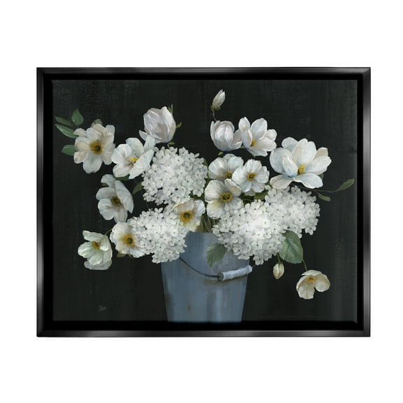 Stupell Industries White Mixed Flowers Rustic Planter Botanical & Floral Painting Black Floater Framed Art Print Wall Art