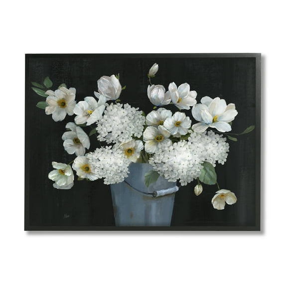 Stupell Industries White Mixed Flowers Rustic Planter Botanical & Floral Painting Black Framed Art Print Wall Art