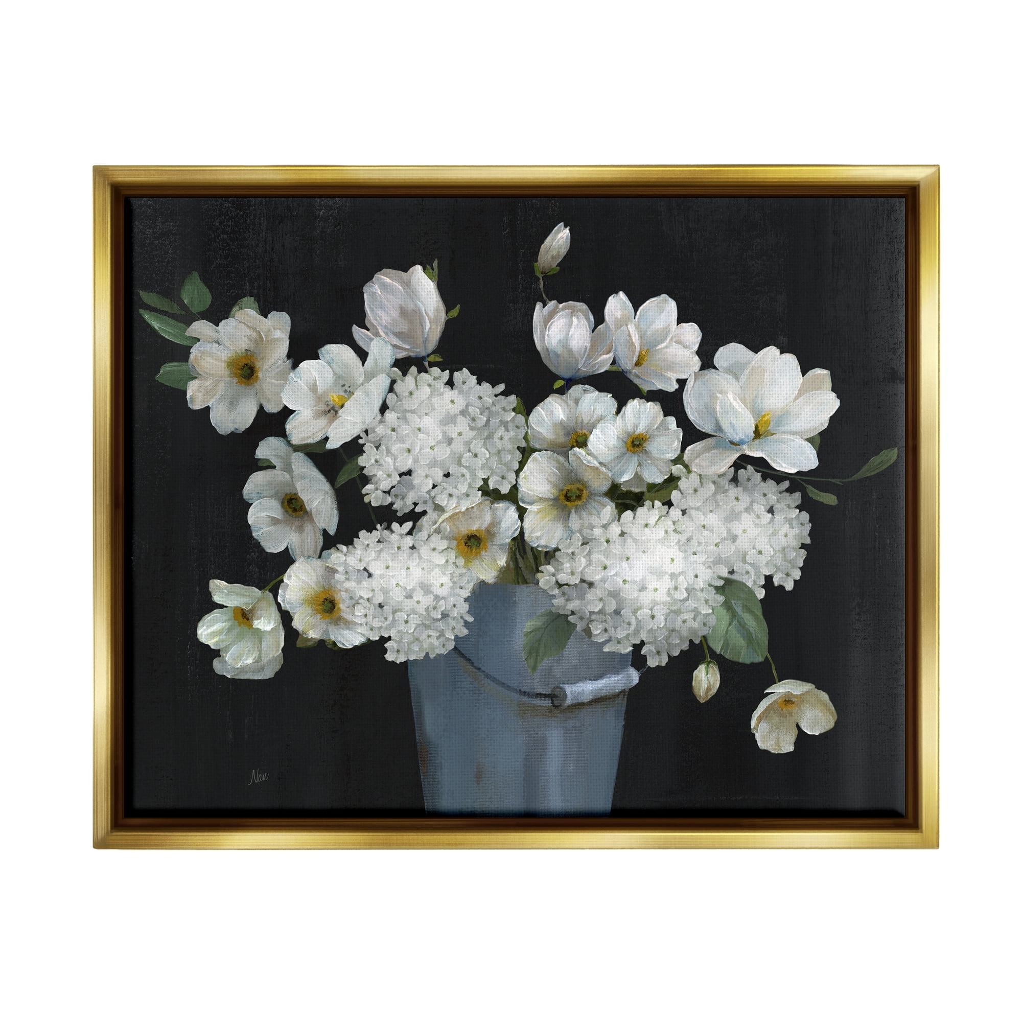 Stupell Industries White Mixed Flowers Rustic Planter Botanical & Floral Painting Gold Floater Framed Art Print Wall Art