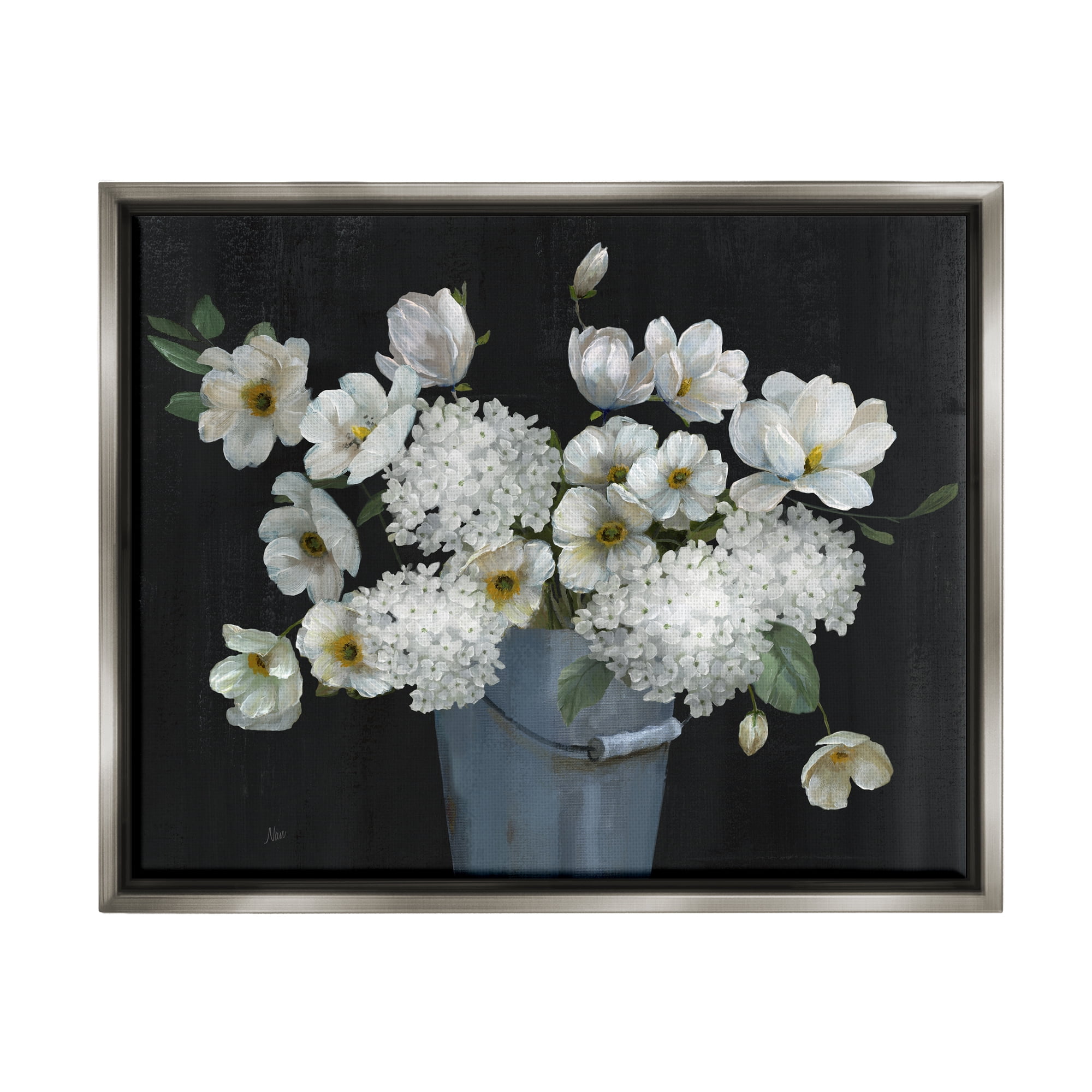 Stupell Industries White Mixed Flowers Rustic Planter Botanical & Floral Painting Gray Floater Framed Art Print Wall Art