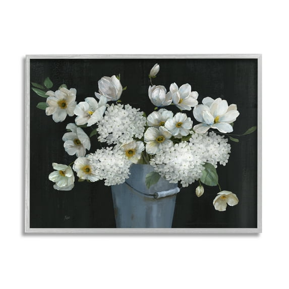 Stupell Industries White Mixed Flowers Rustic Planter Botanical & Floral Painting Gray Framed Art Print Wall Art
