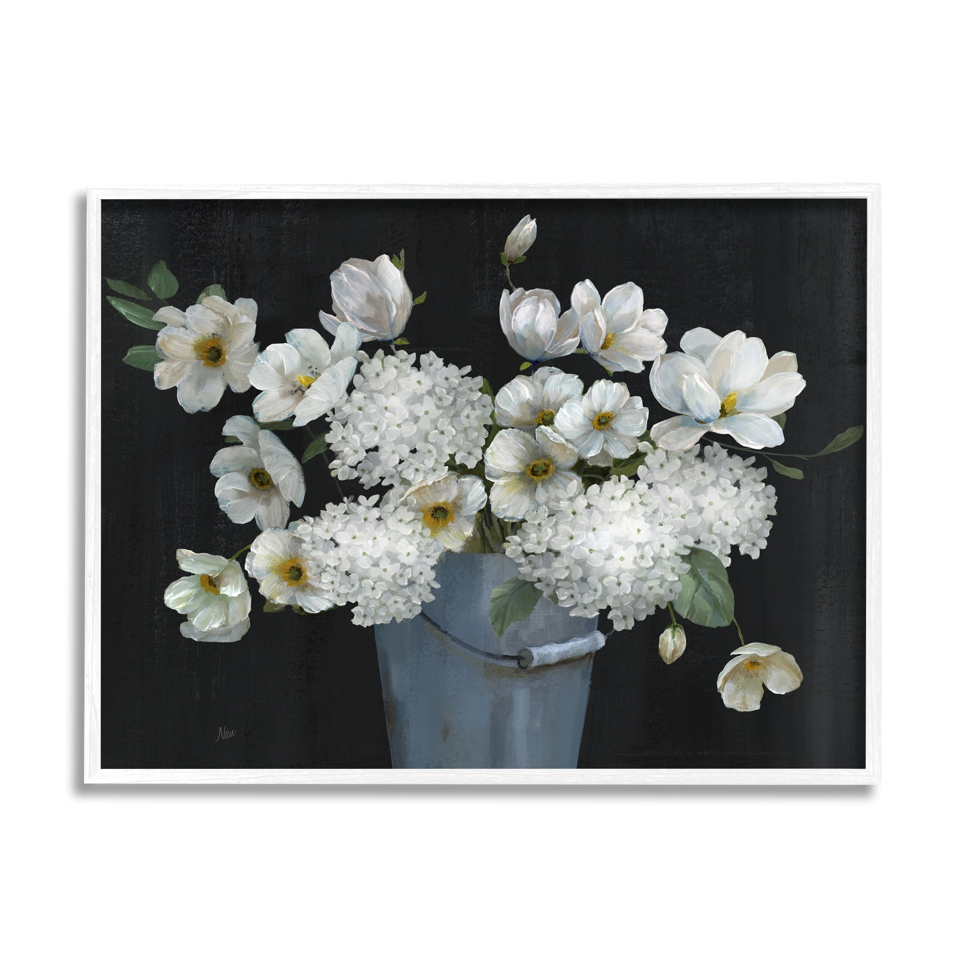 Stupell Industries White Mixed Flowers Rustic Planter Botanical & Floral Painting White Framed Art Print Wall Art