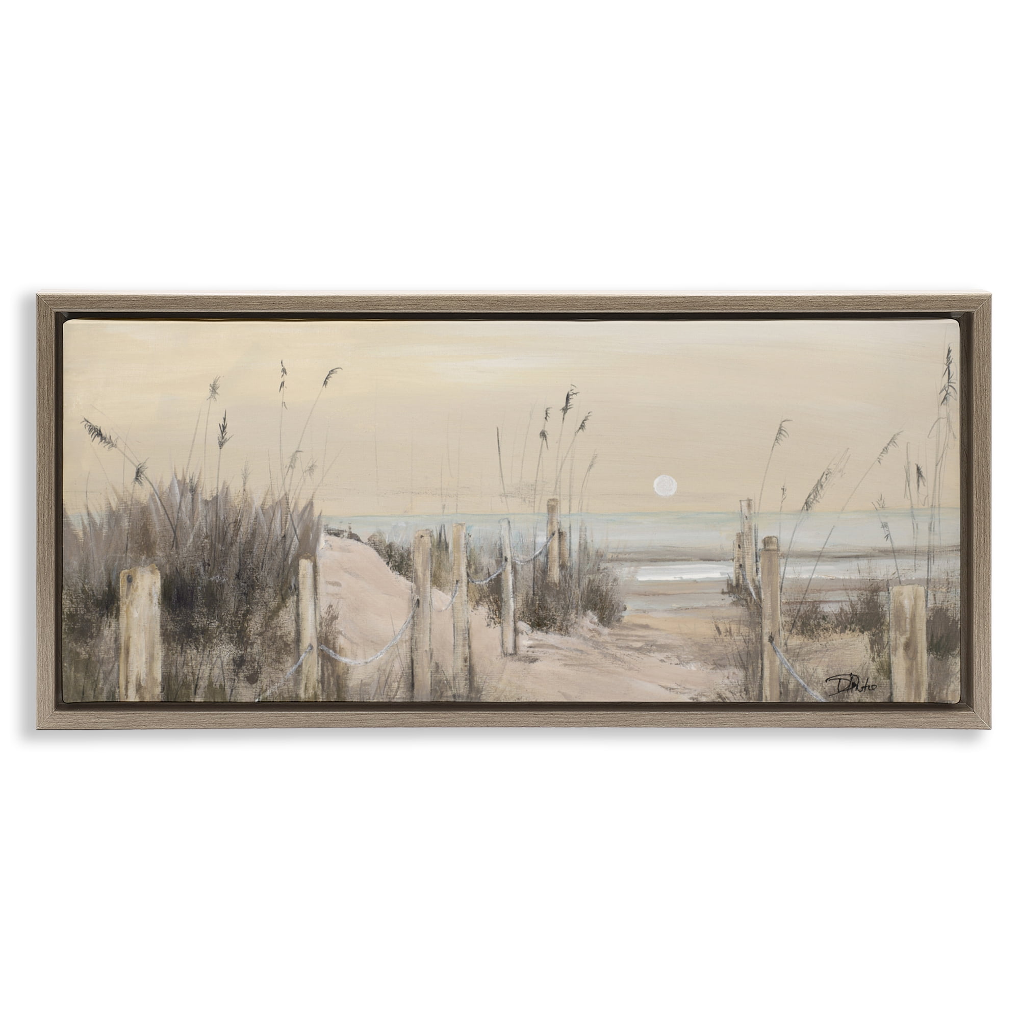 Stupell Industries White Moon Over Ocean Brown Framed Floater Canvas Wall Art, design by Patricia Pinto
