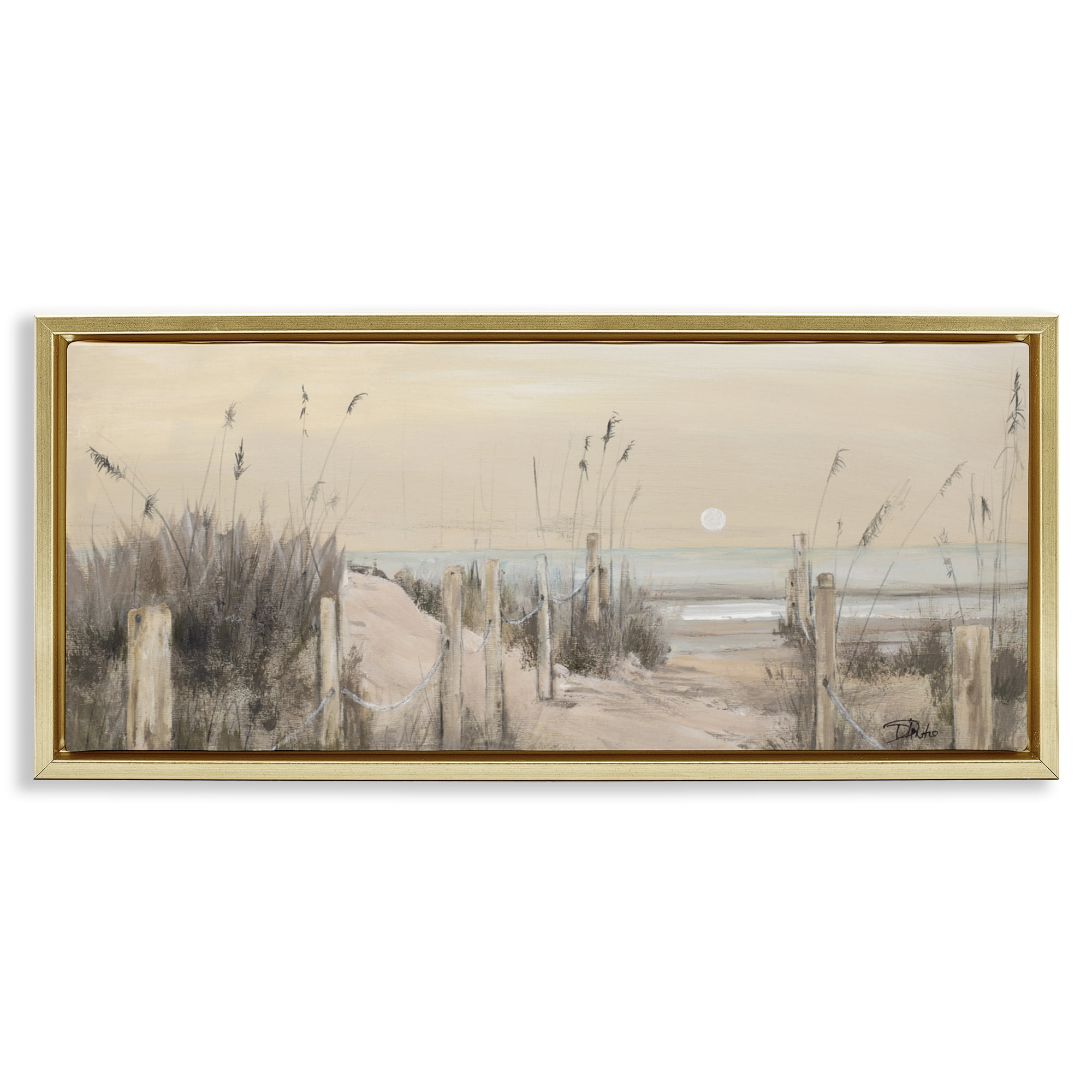 Stupell Industries White Moon Over Ocean Gold Framed Floater Canvas Wall Art, design by Patricia Pinto