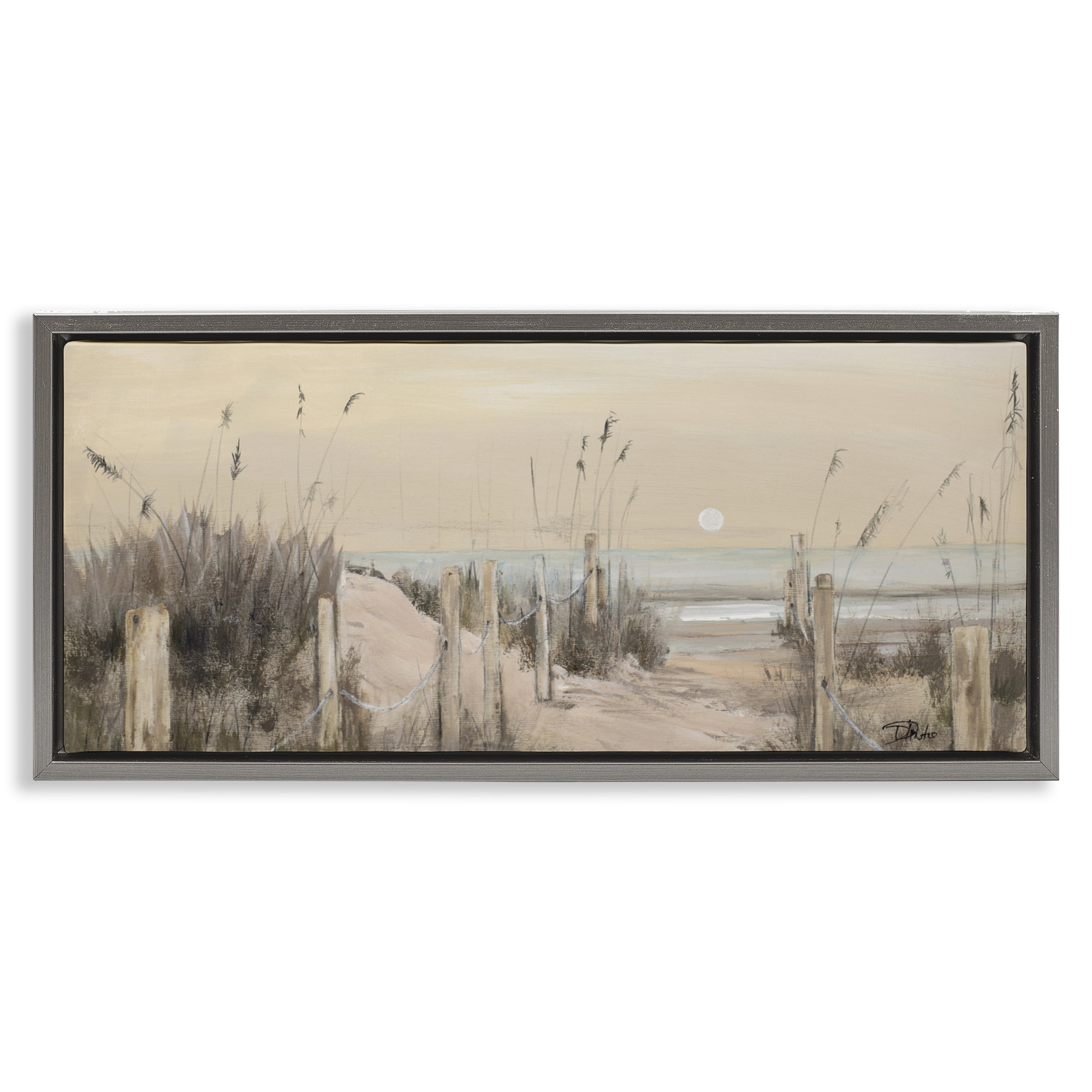 Stupell Industries White Moon Over Ocean Gray Framed Floater Canvas Wall Art, design by Patricia Pinto