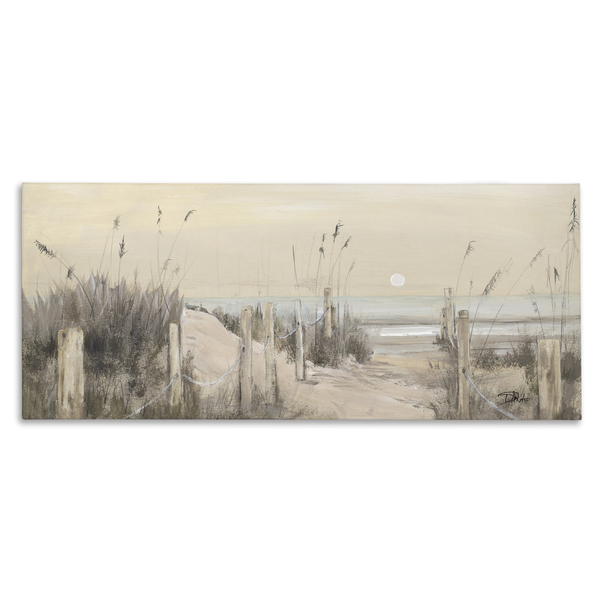 Stupell Industries White Moon Over Ocean Landscape Painting Gallery Wrapped Canvas Art Print Wall Art, 30 x 13
