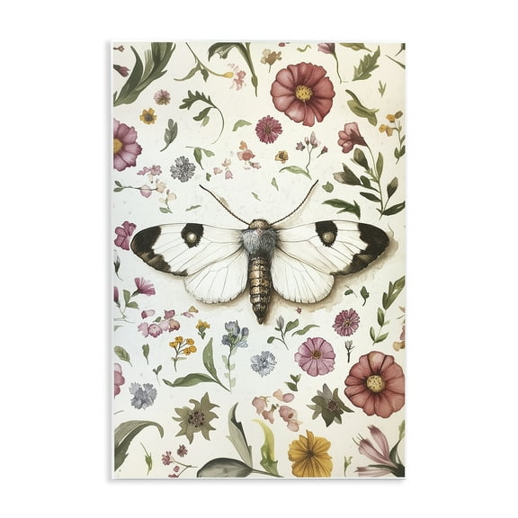 Stupell Industries White Moth & Botanicals Floral Painting Unframed Art Print Wall Art, 10 x 15