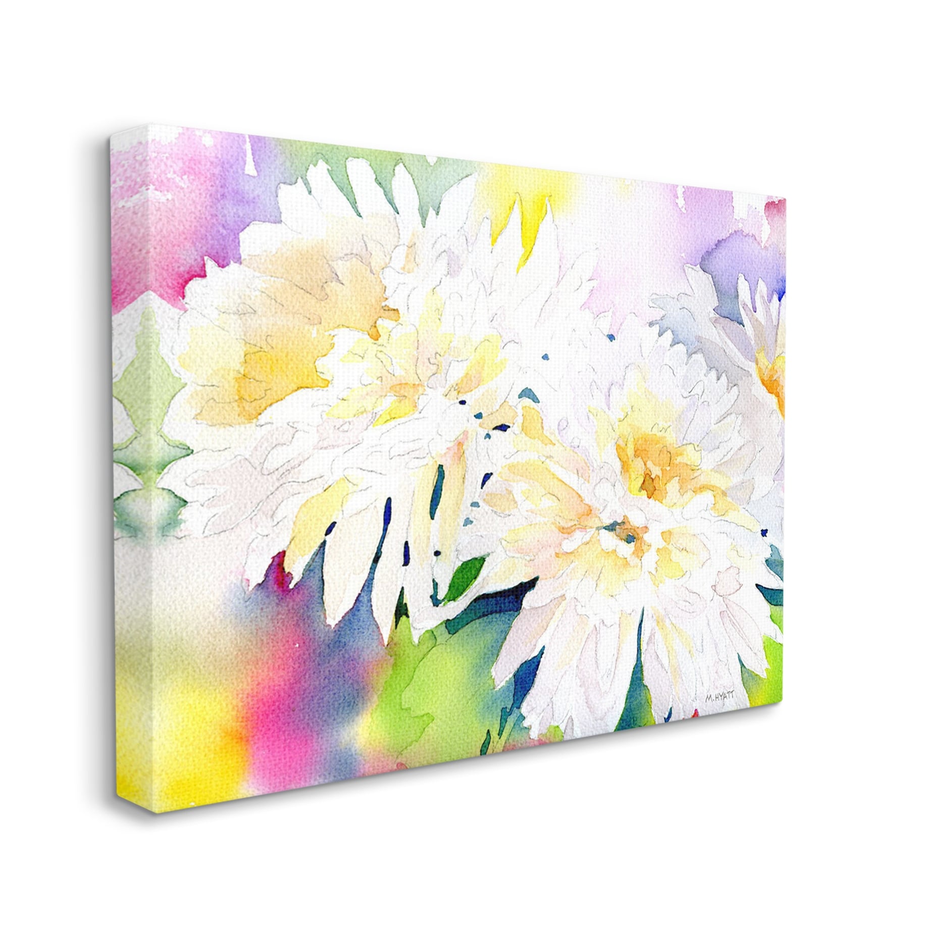 Stupell White Mum Florals over Rainbow Watercolor Canvas Wall Art 16 x 20