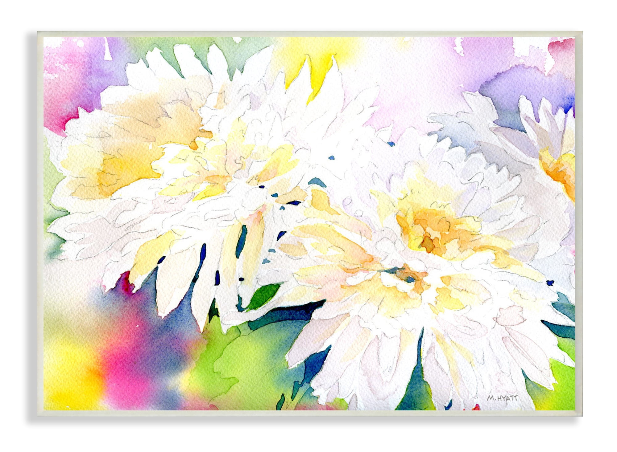 Stupell Industries White Mum Florals over Rainbow Watercolor Wall Plaque, 10 x 15, Design by Melissa Hyatt LLC