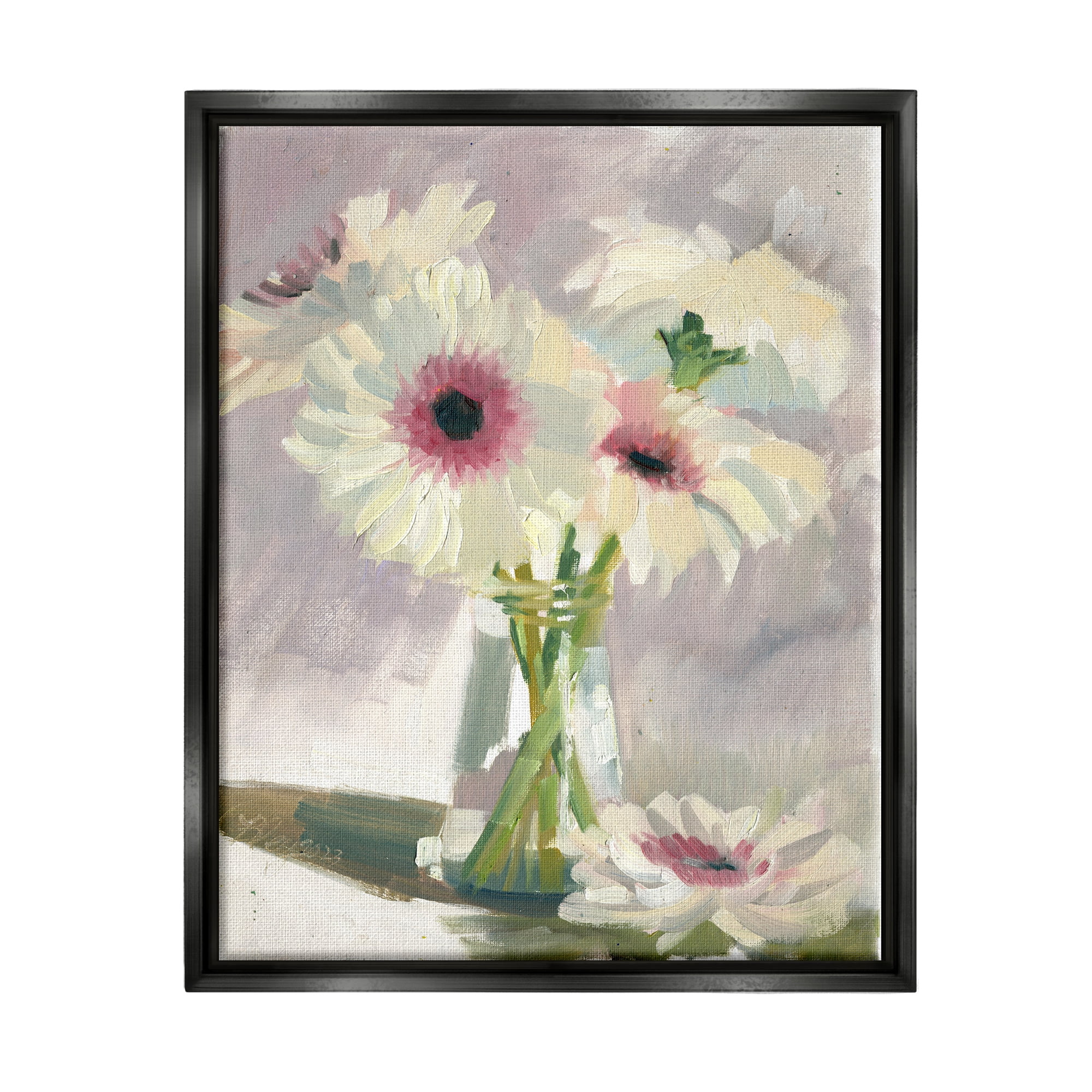 Stupell Industries White Mums Painting Botanical & Floral Painting Black Floater Framed Canvas Art Print Wall Art, 25 x 31