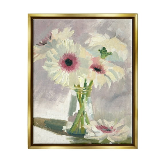 Stupell Industries White Mums Painting Botanical & Floral Painting Gold Floater Framed Canvas Art Print Wall Art, 17 x 21