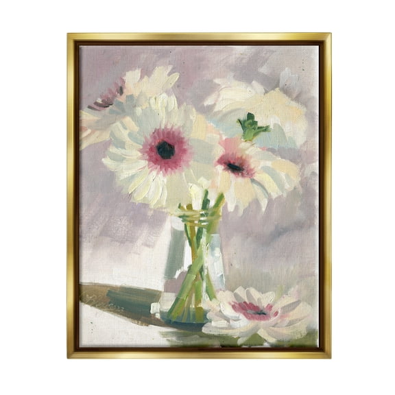 Stupell Industries White Mums Painting Botanical & Floral Painting Gold Floater Framed Canvas Art Print Wall Art, 17 x 21