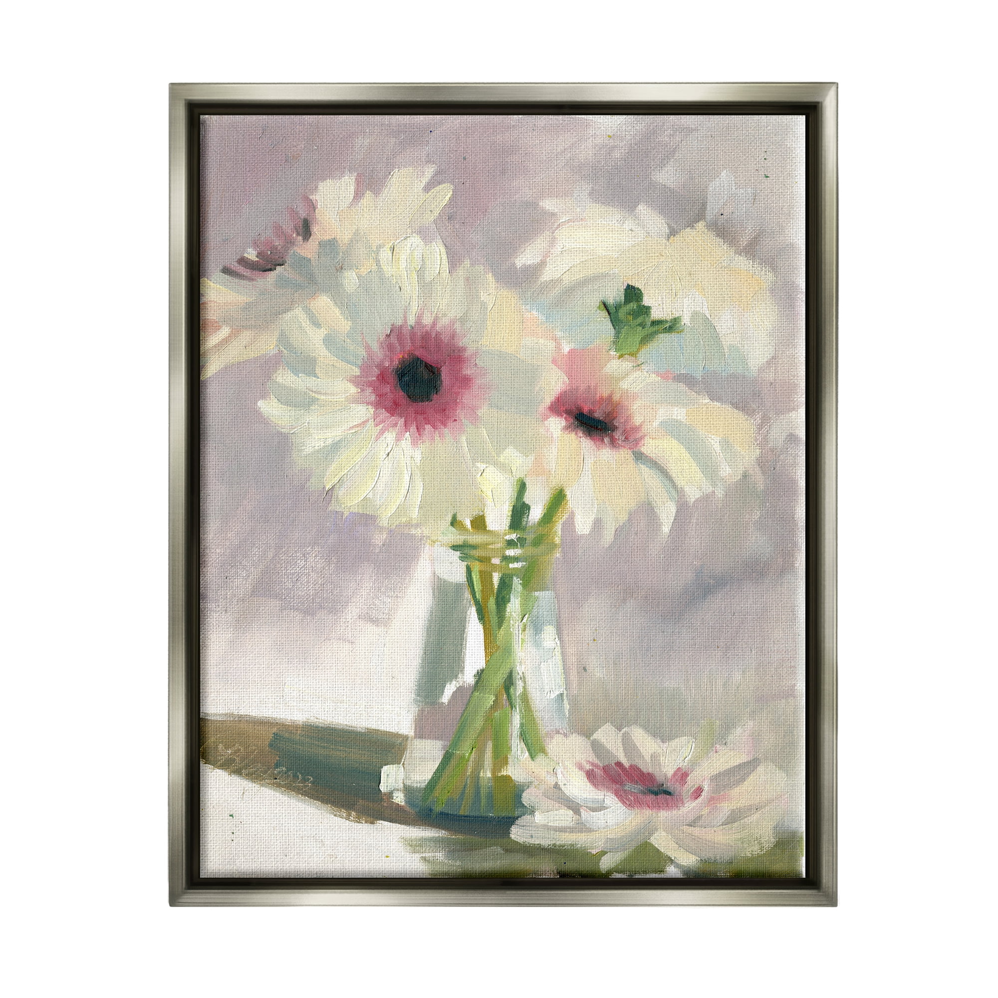 Stupell Industries White Mums Painting Botanical & Floral Painting Gray Floater Framed Canvas Art Print Wall Art, 25 x 31