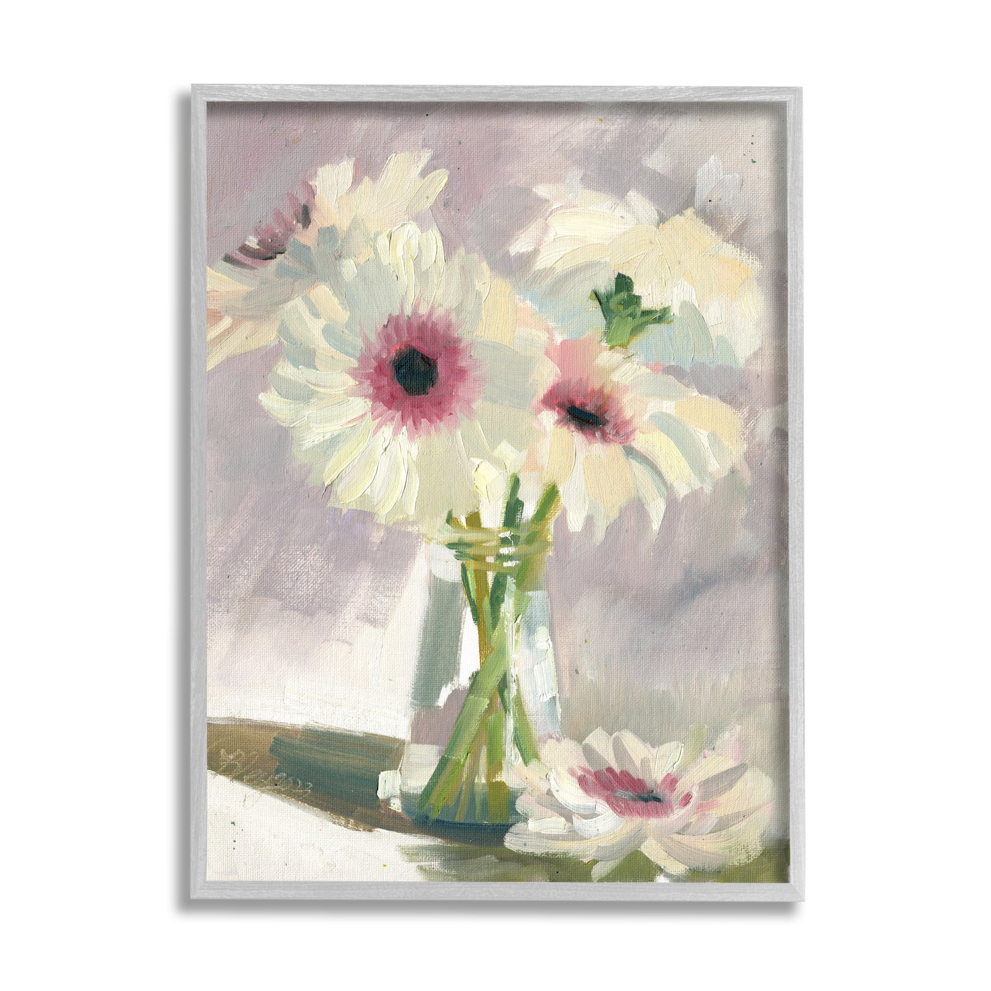 Stupell Industries White Mums Painting Botanical & Floral Painting Gray Framed Art Print Wall Art, 16 x 20
