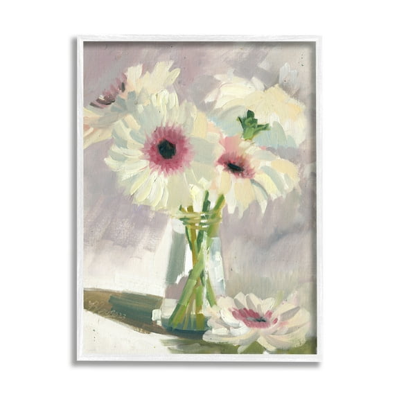 Stupell Industries White Mums Painting Botanical & Floral Painting White Framed Art Print Wall Art, 16 x 20