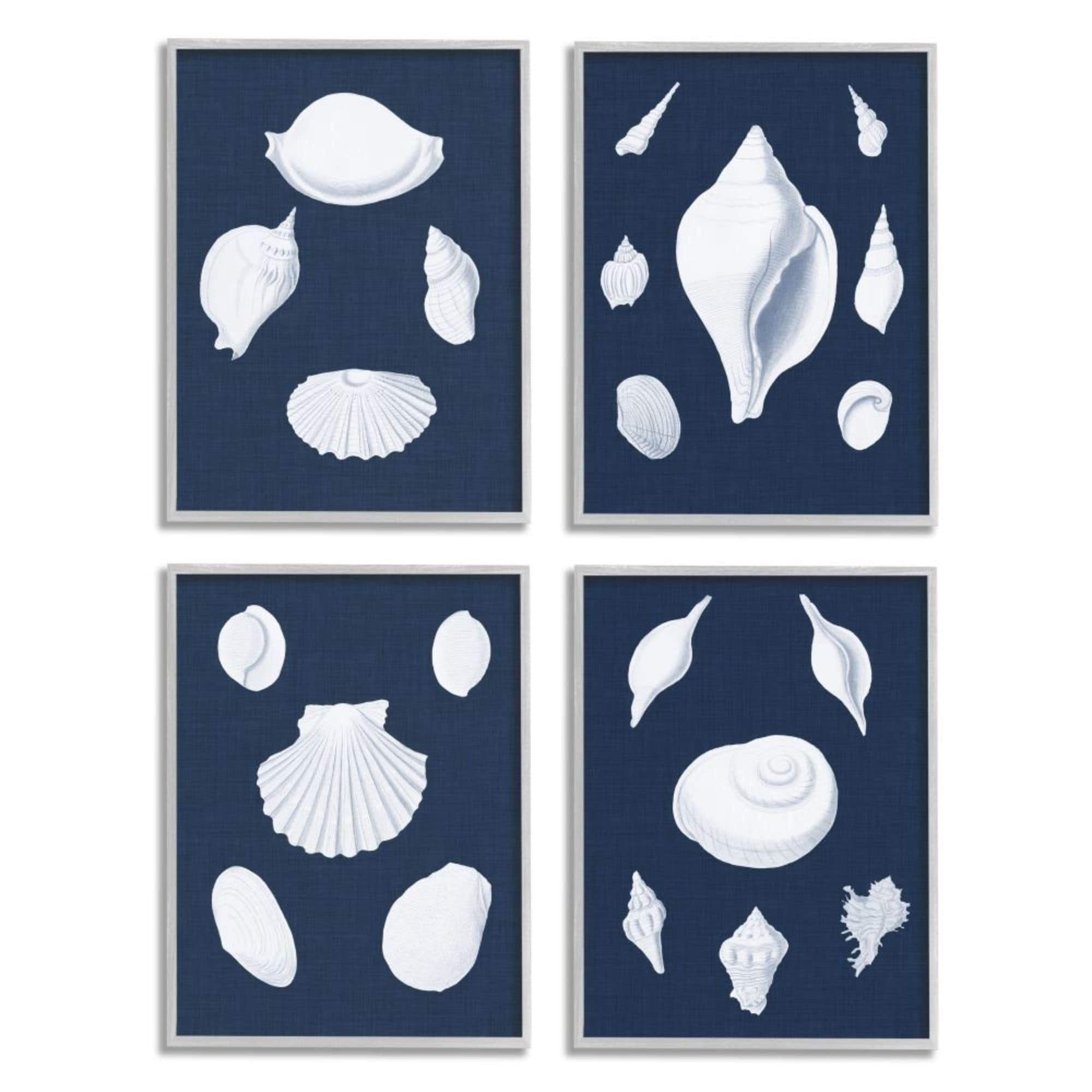 Stupell Industries White Nautical Beach Shells Minimal Deep Blue Design by Vision Studio