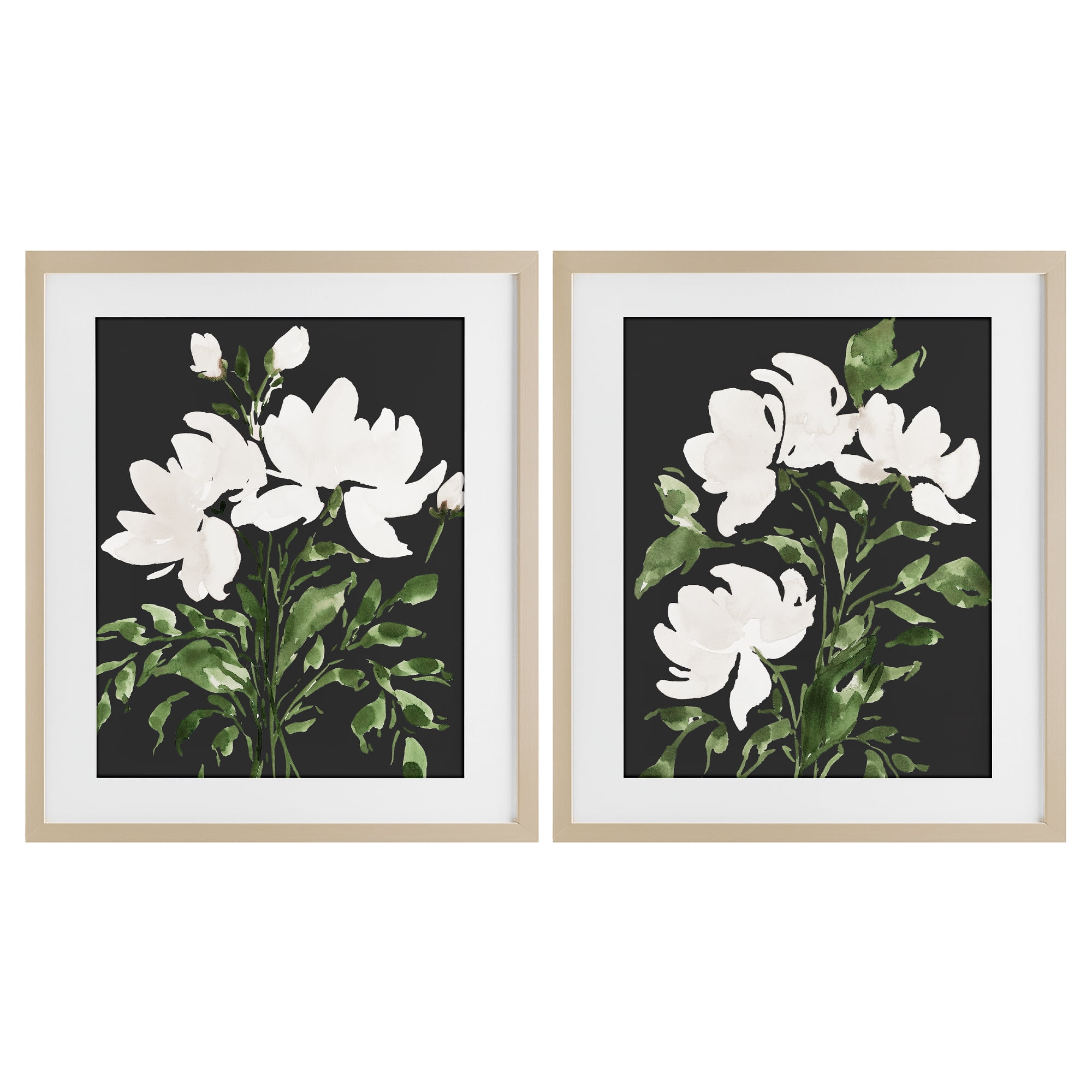 Stupell Industries White On Black Blooms 2 Piece Birch Framed Print Under Glass Set, design by Lucille Price
