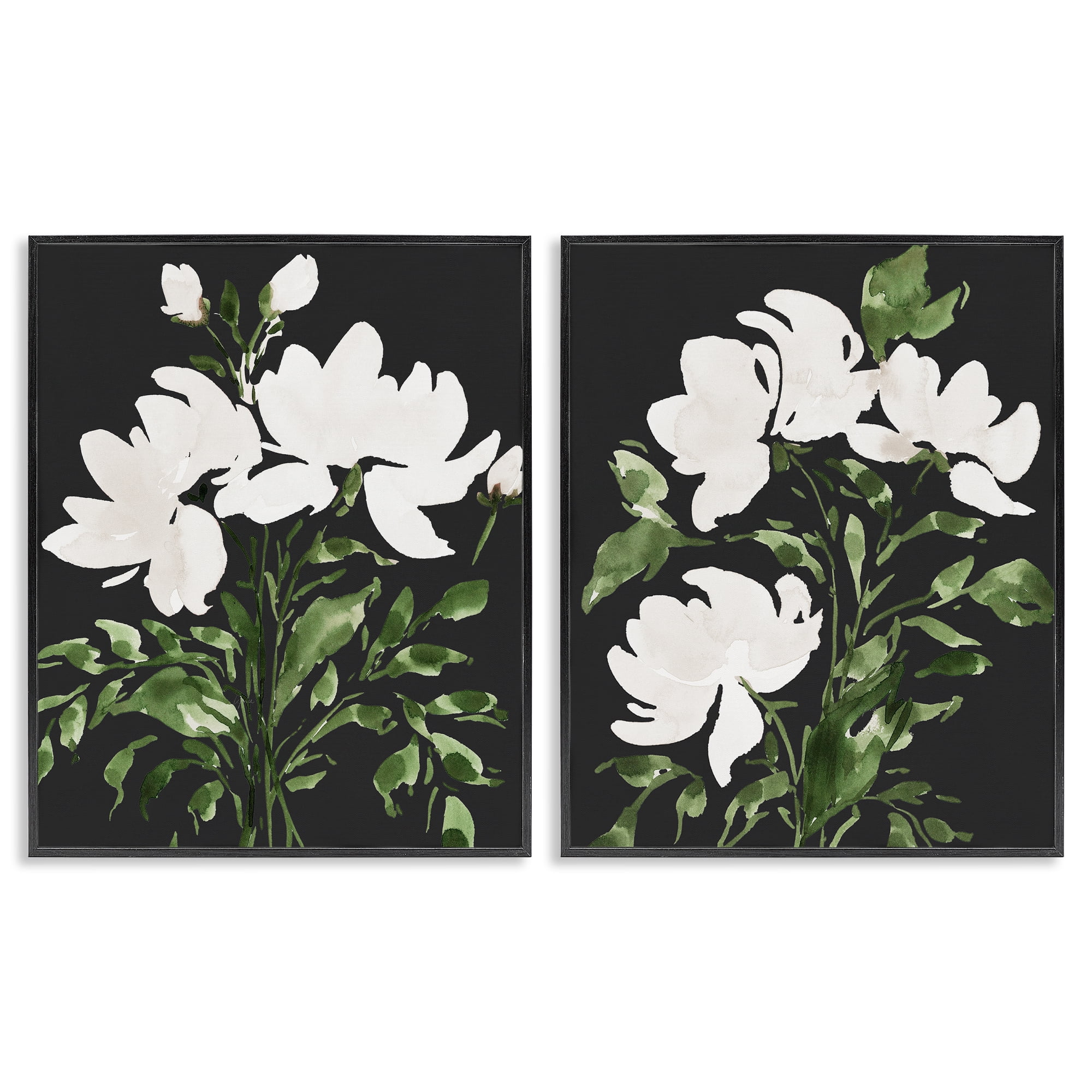 Stupell Industries White On Black Blooms 2 Piece Black Framed Giclee Art Set, design by Lucille Price