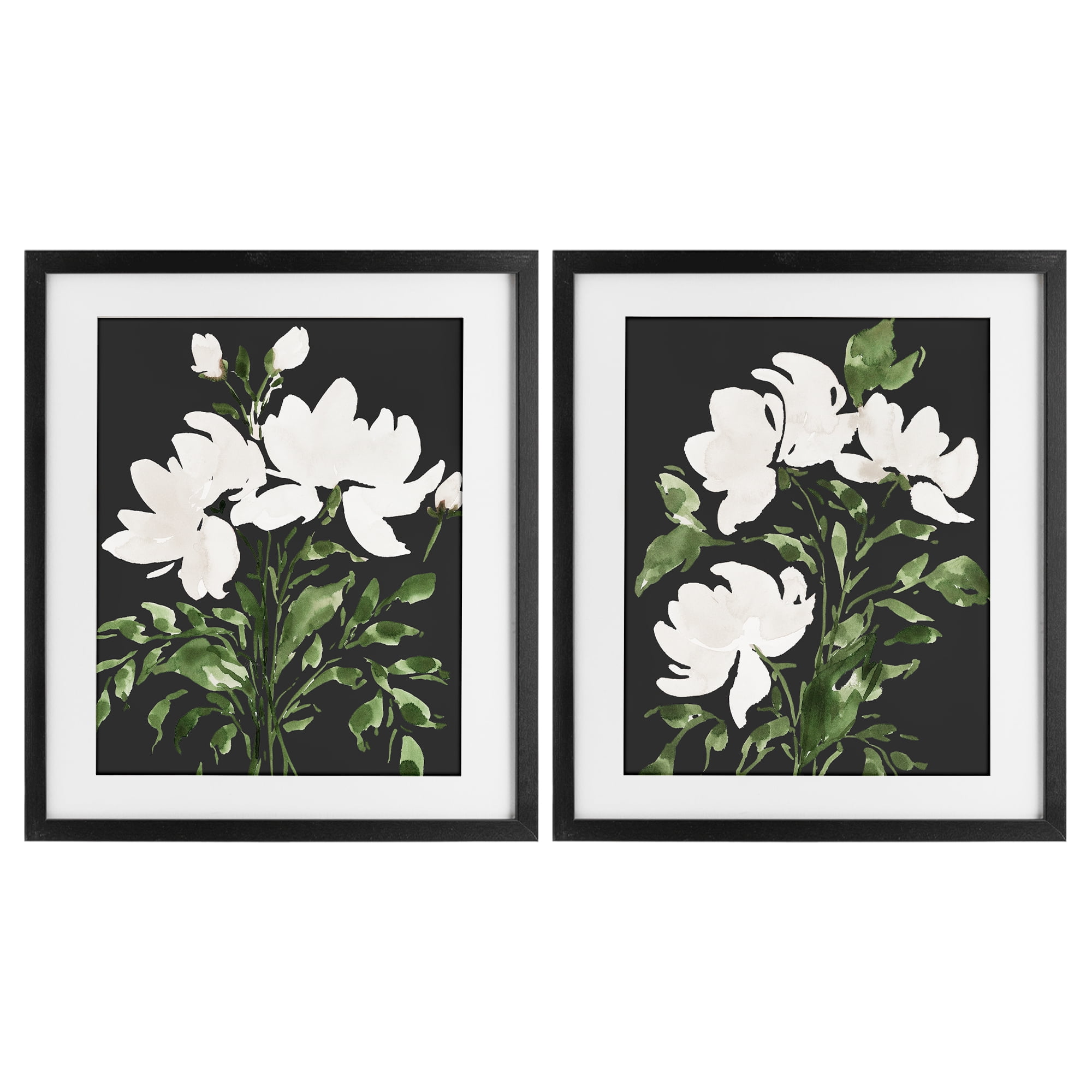 Stupell Industries White On Black Blooms 2 Piece Black Framed Print Under Glass Set, design by Lucille Price