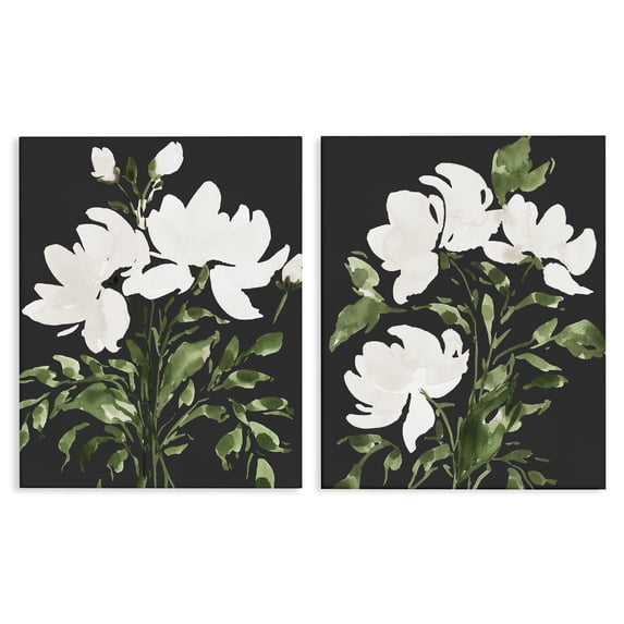 Stupell Industries Cottage White On Black Blooms 2pc Canvas Art Set, 16 x 20 each, by Lucille Price