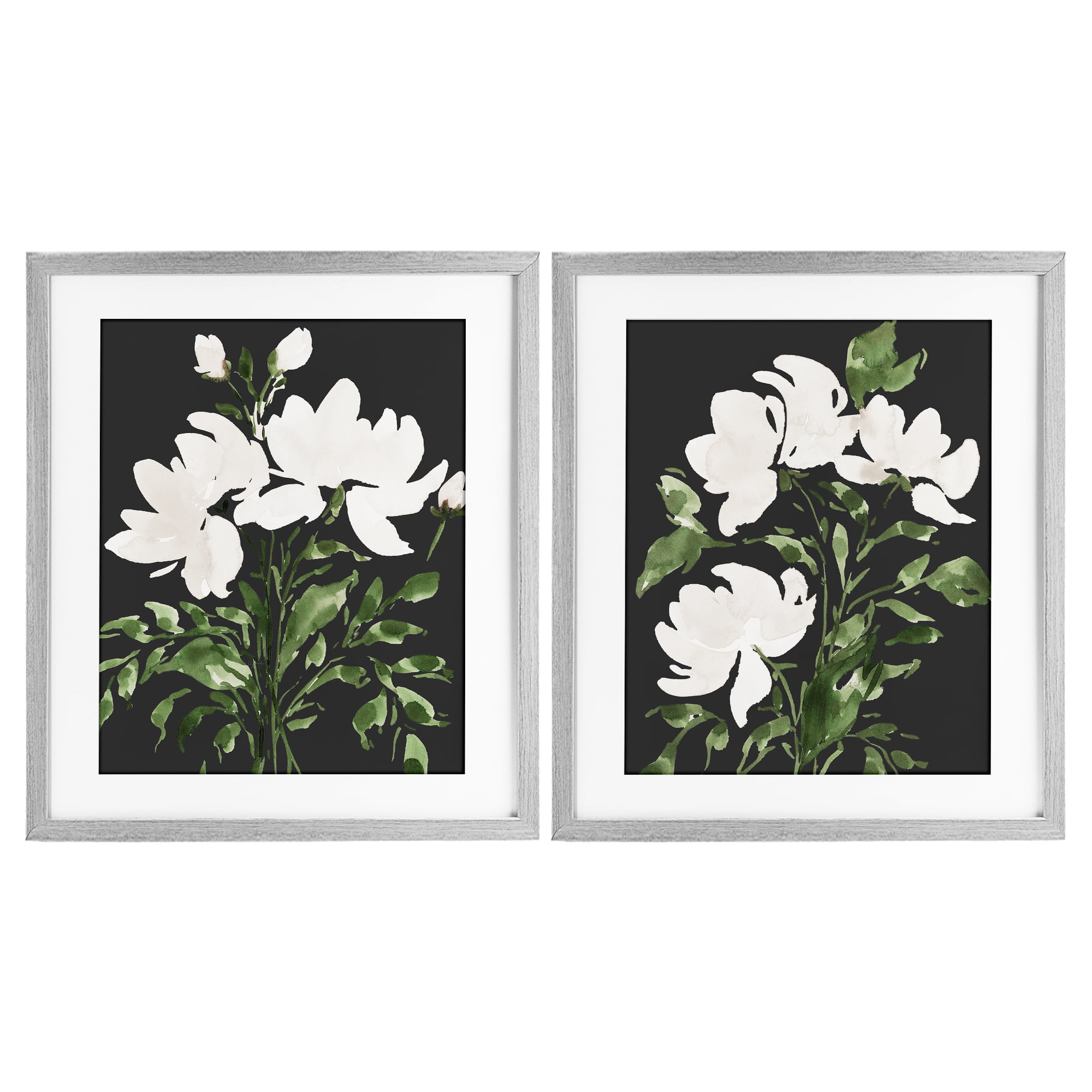 Stupell Industries White On Black Blooms 2 Piece Gray Framed Print Under Glass Set, design by Lucille Price