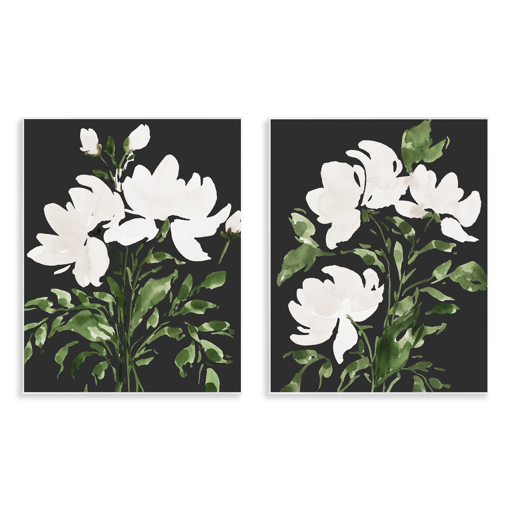 Stupell Industries White On Black Blooms 2 Piece Wall Plaque Art Set, design by Lucille Price