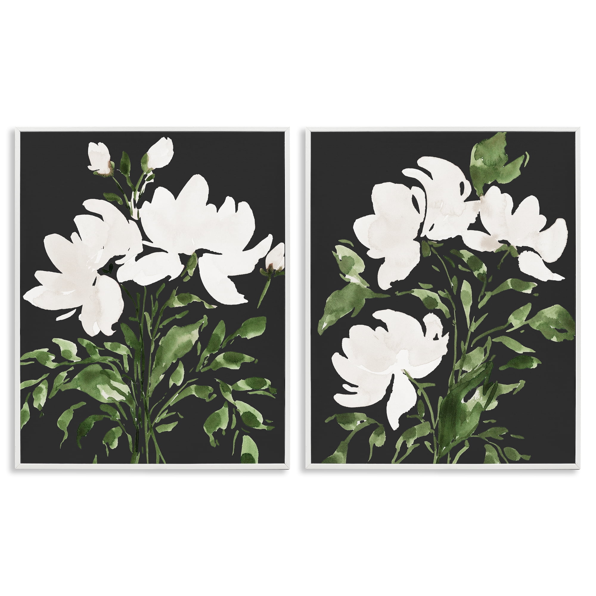 Stupell Industries White On Black Blooms 2 Piece White Framed Giclee Art Set, design by Lucille Price