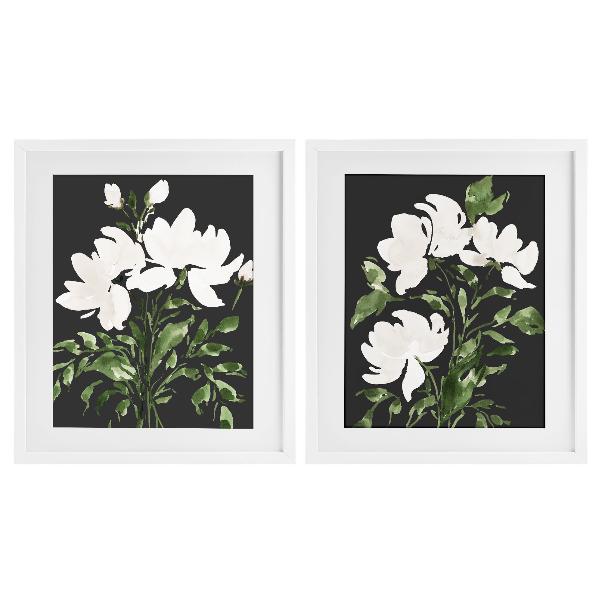 Stupell Industries White On Black Blooms 2 Piece White Framed Print Under Glass Set, design by Lucille Price