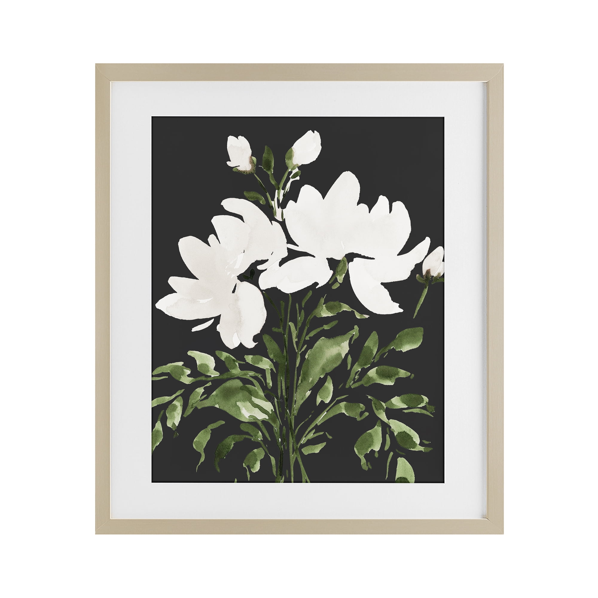 Stupell Industries White On Black Floral Birch Framed Print Under Glass, design by Lucille Price