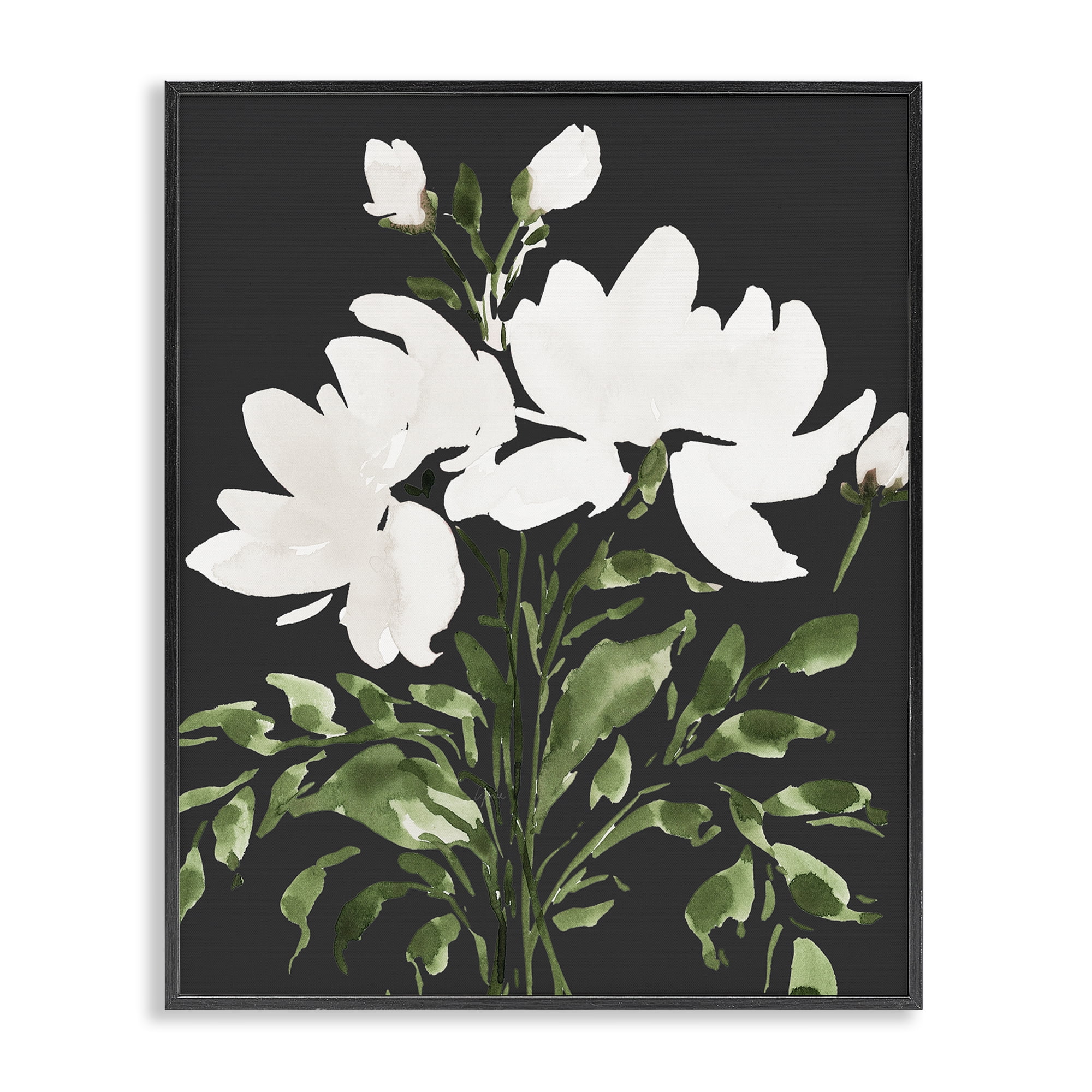 Stupell Industries White On Black Floral Black Framed Giclee Art, design by Lucille Price