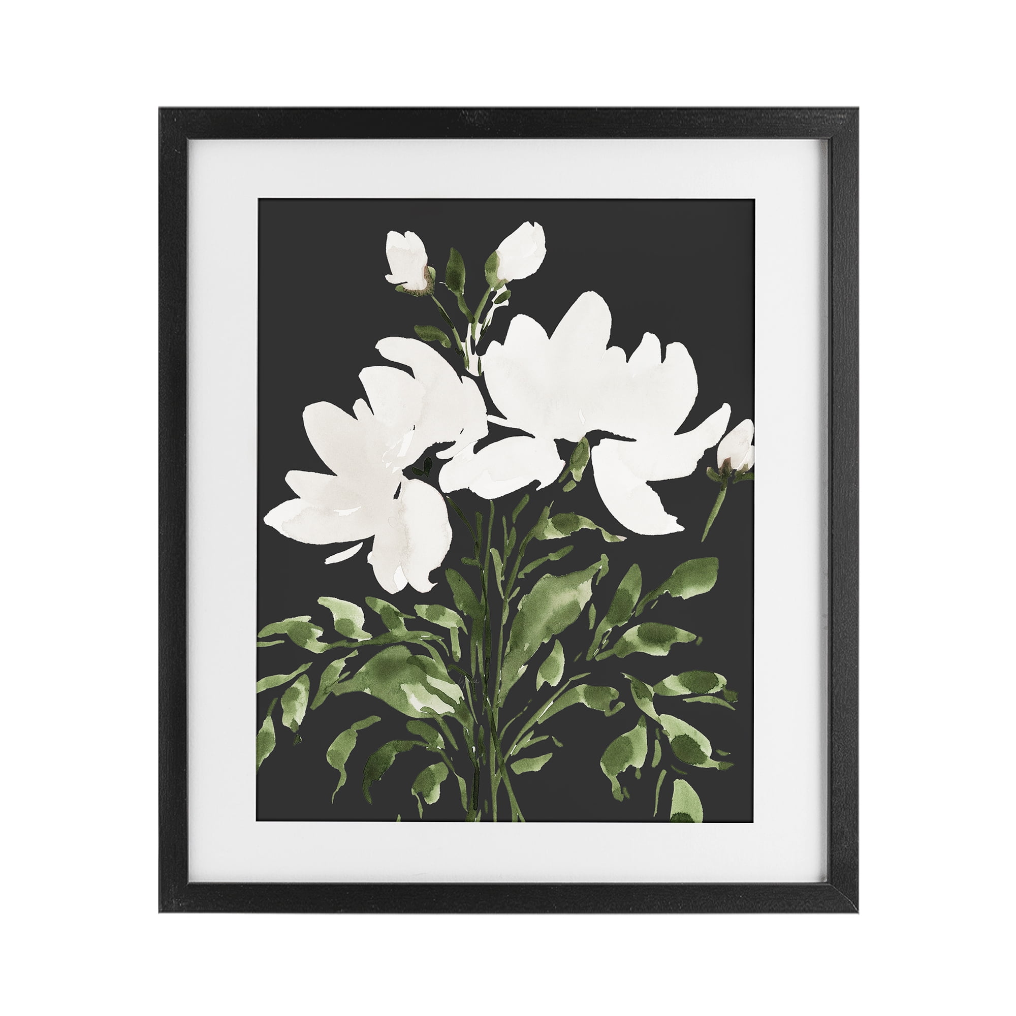 Stupell Industries White On Black Floral Black Framed Print Under Glass, design by Lucille Price