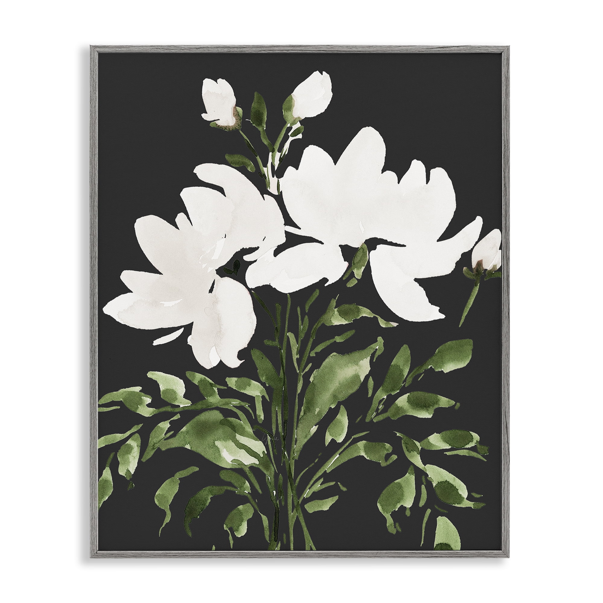 Stupell Industries White On Black Floral Gray Framed Giclee Art, design by Lucille Price