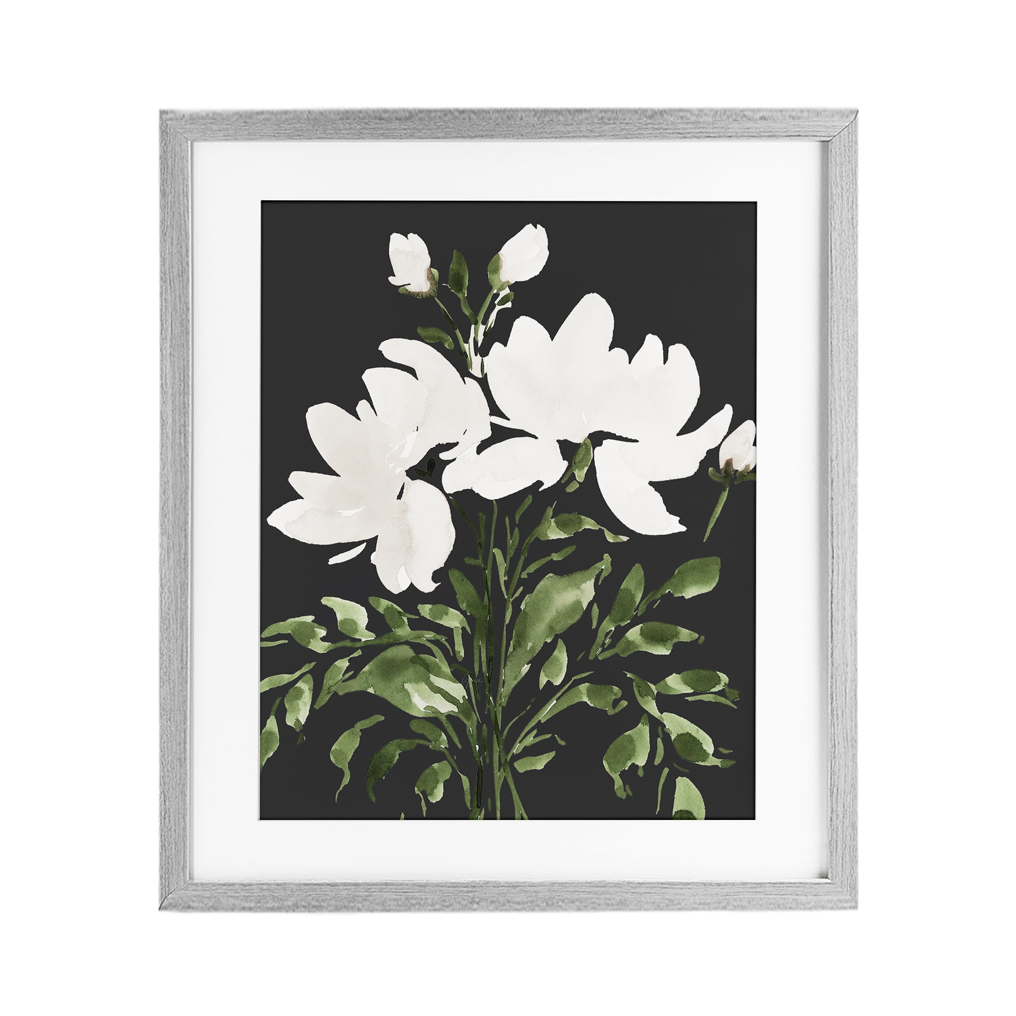 Stupell Industries White On Black Floral Gray Framed Print Under Glass, design by Lucille Price