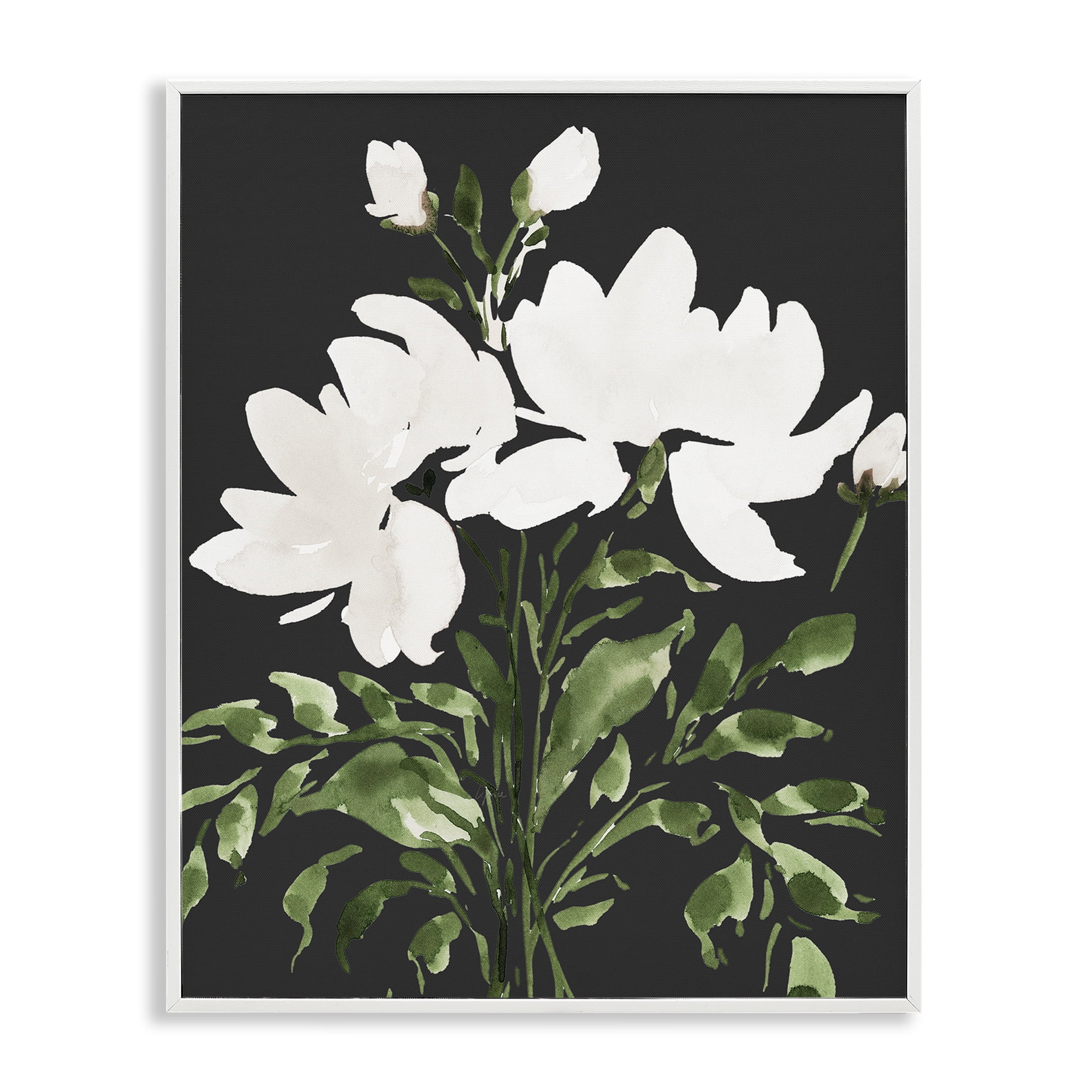 Stupell Industries White On Black Floral White Framed Giclee Art, design by Lucille Price