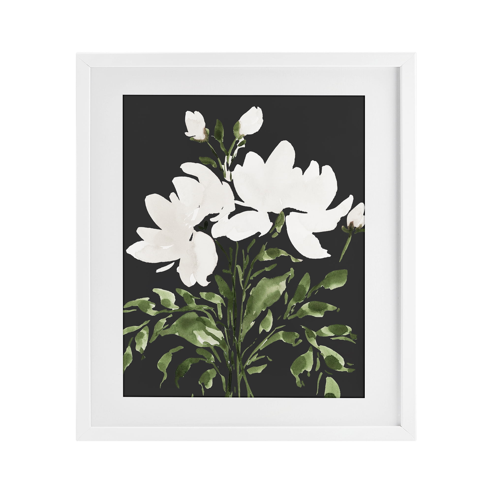 Stupell Industries White On Black Floral White Framed Print Under Glass, design by Lucille Price