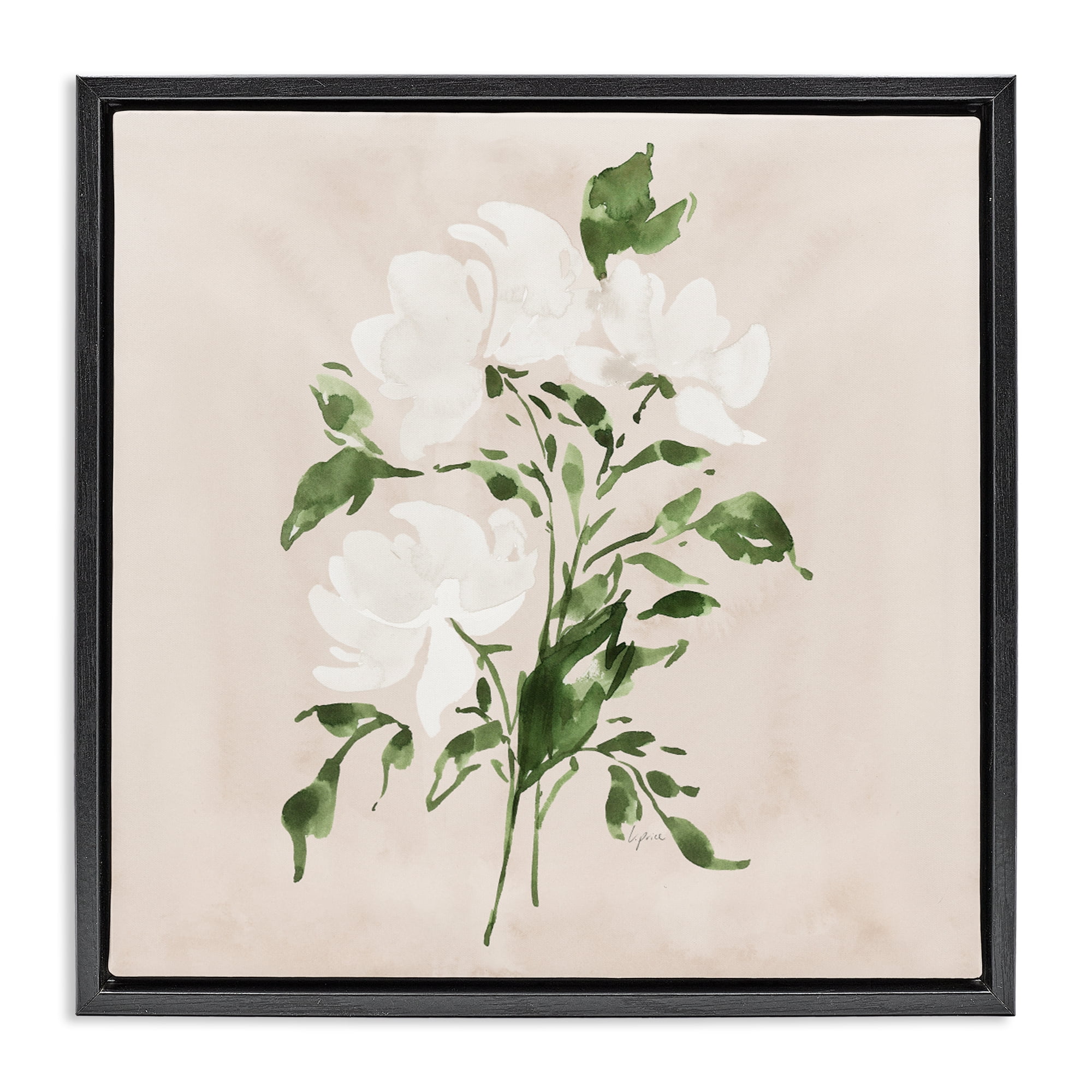 Stupell Industries White On Tan Blossom Black Framed Floater Canvas Wall Art, design by Lucille Price