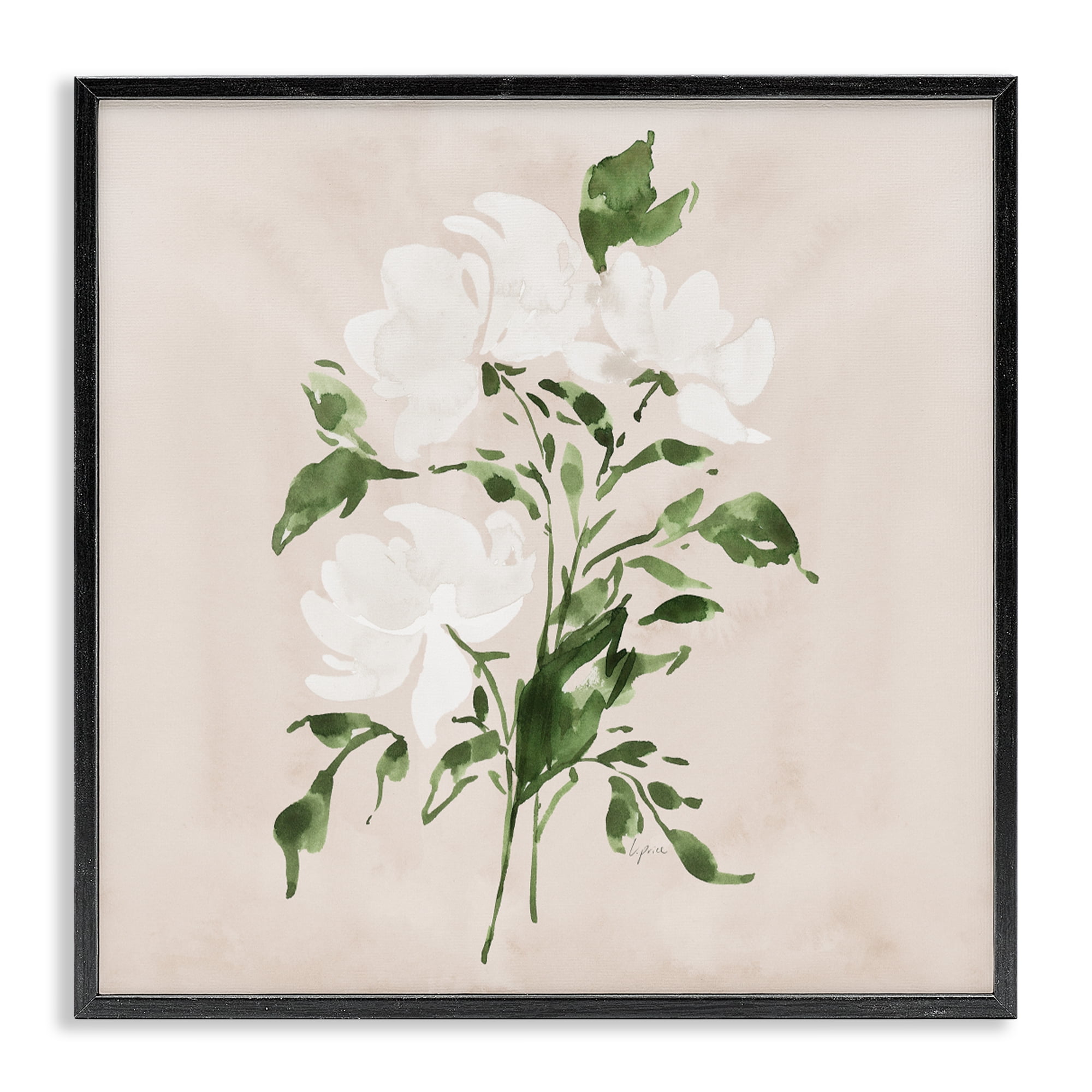 Stupell Industries White On Tan Blossom Black Framed Giclee Art, design by Lucille Price