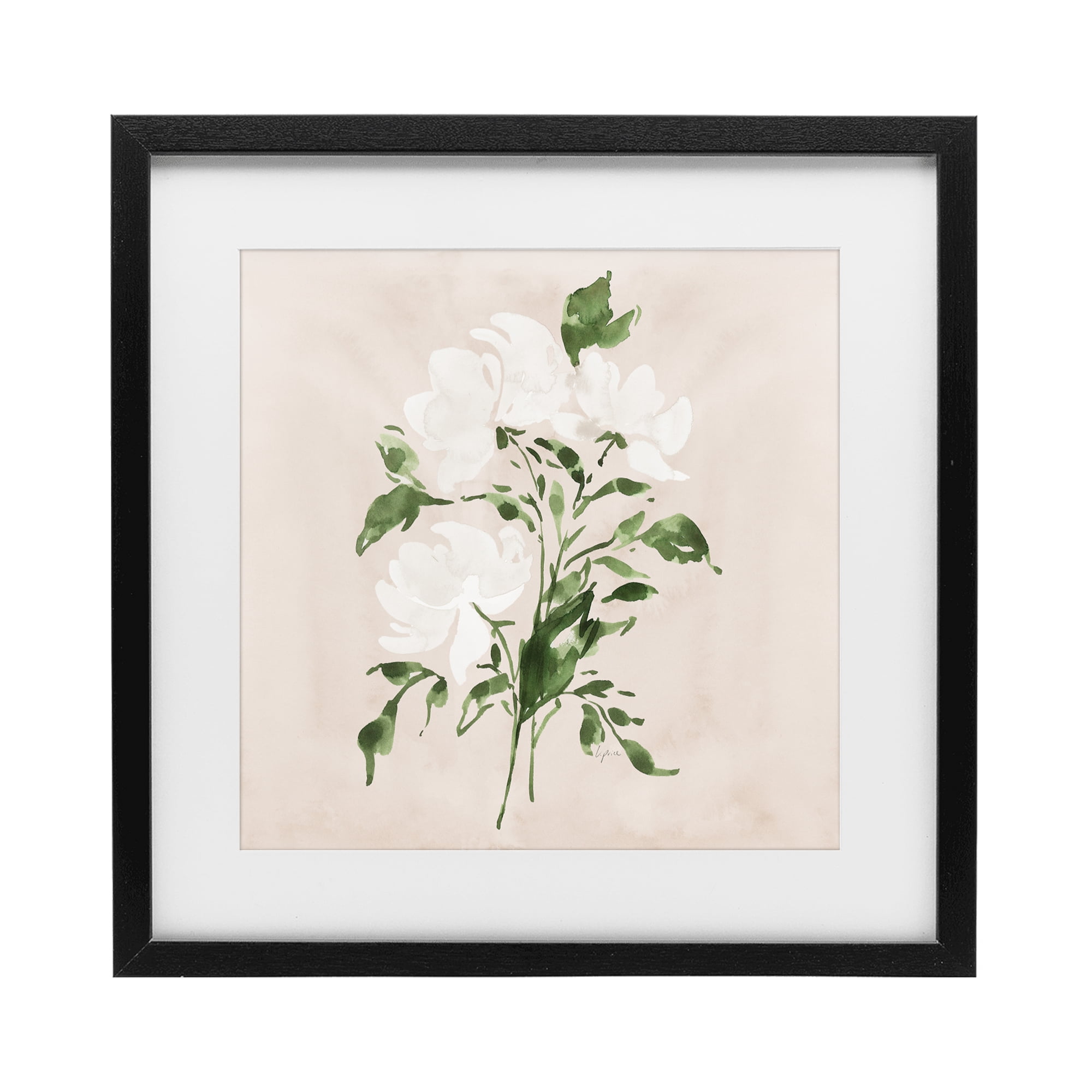 Stupell Industries White On Tan Blossom Black Framed Print Under Glass, design by Lucille Price