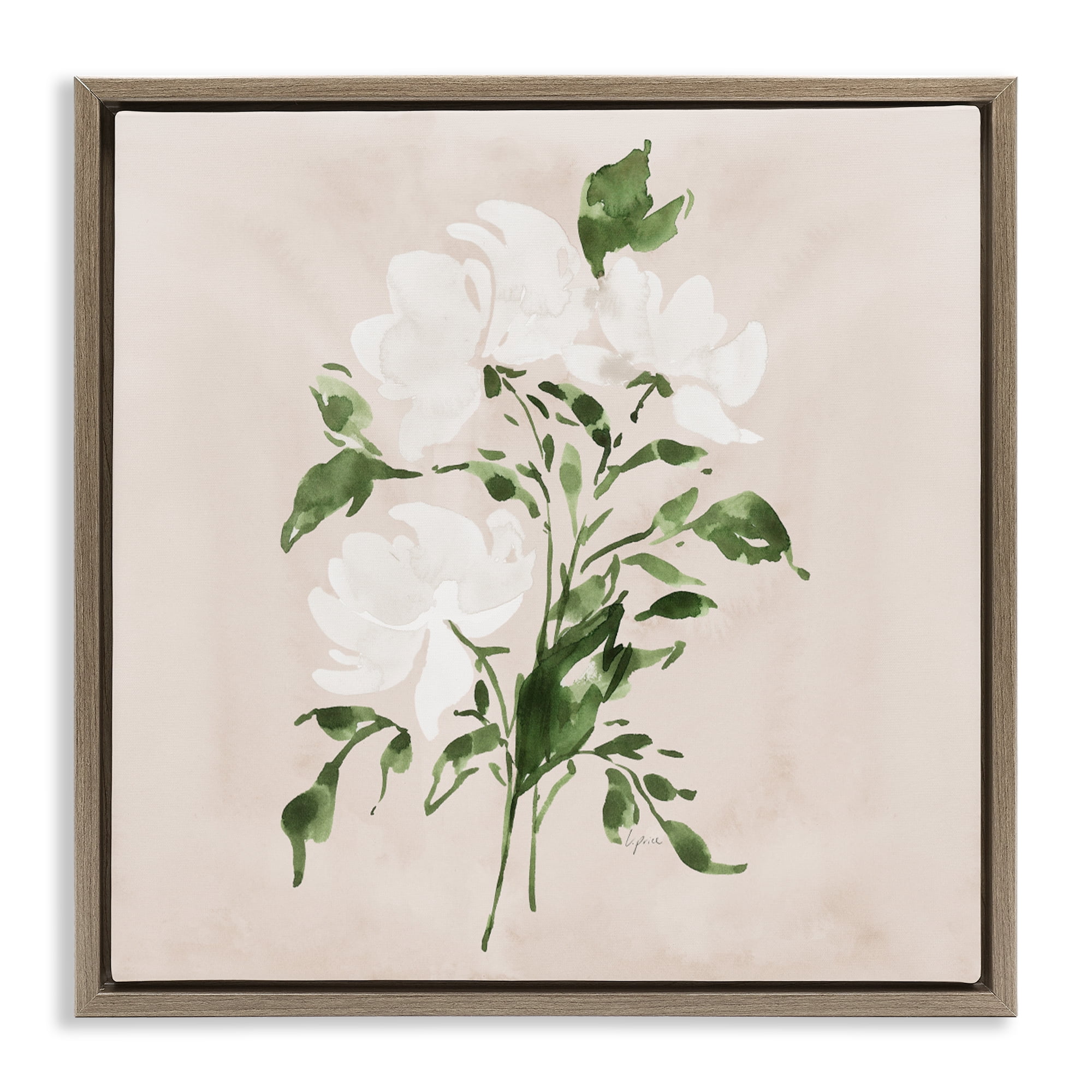 Stupell Industries White On Tan Blossom Brown Framed Floater Canvas Wall Art, design by Lucille Price