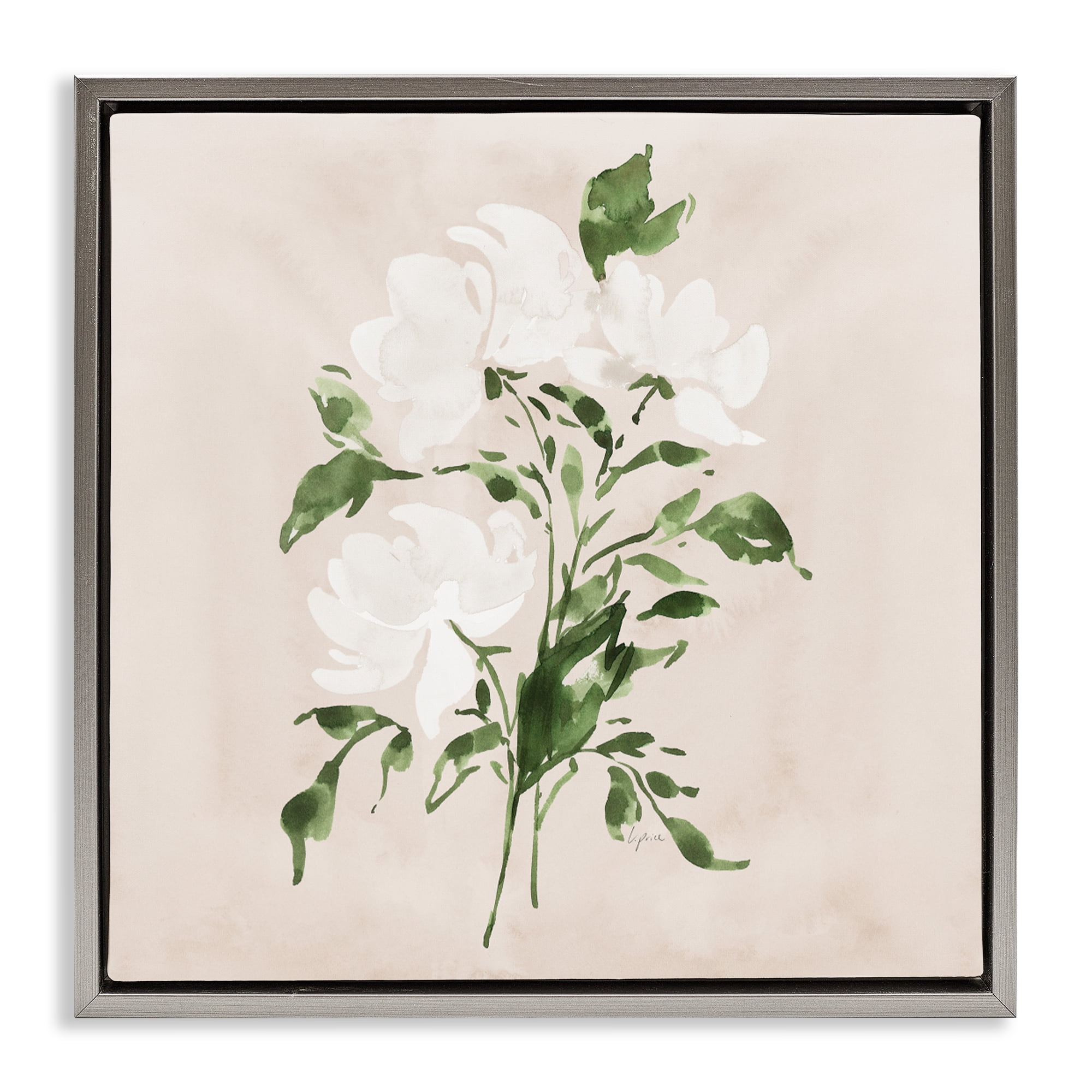 Stupell Industries White On Tan Blossom Gray Framed Floater Canvas Wall Art, design by Lucille Price